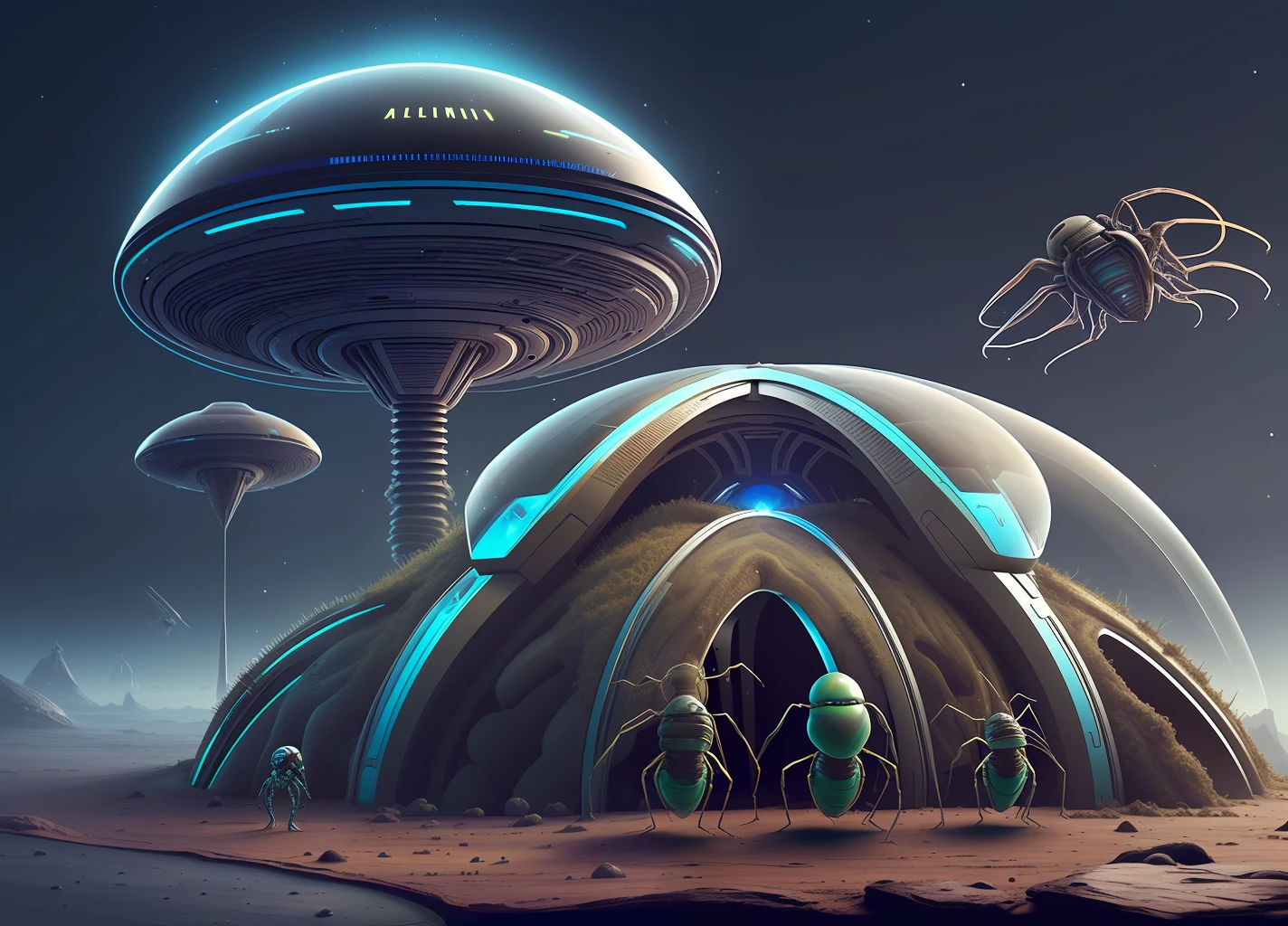 alien inspired anthill, futuristic, space age, ants