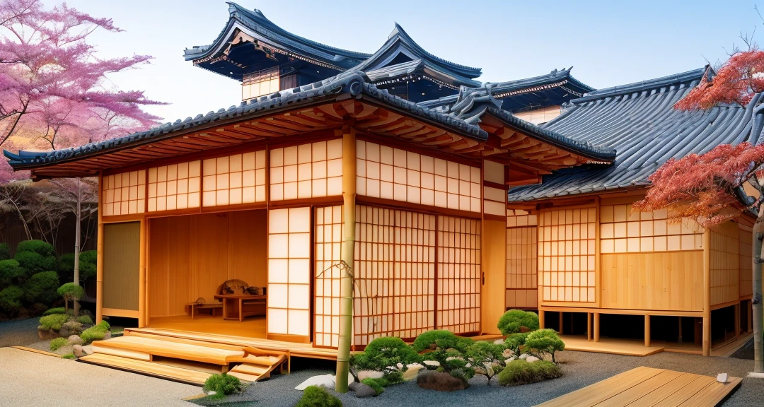 japanese techy bamboo house, artistic, aesthetic, high-detailed