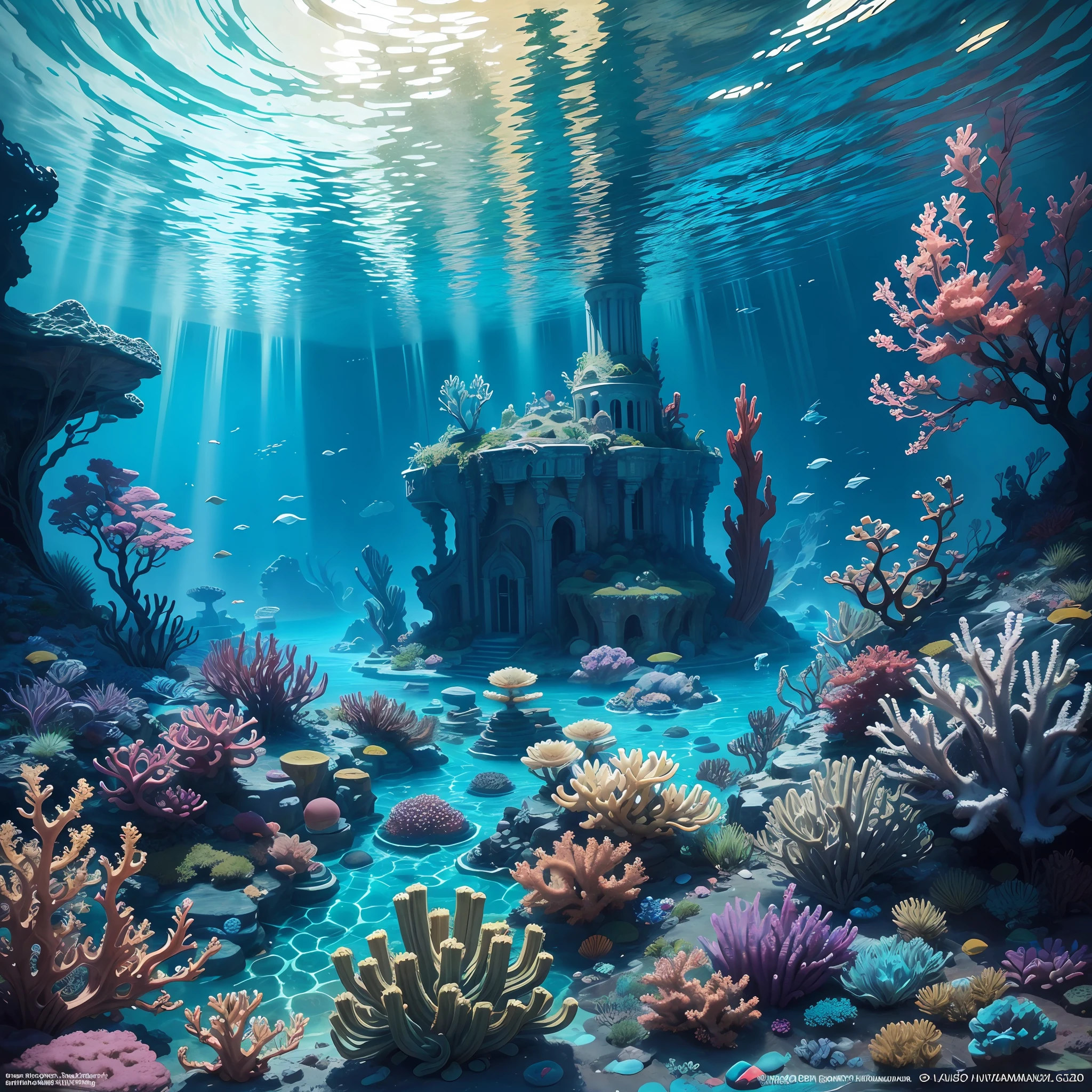 The underwater world of Atlantis, deep sea, epic reality, (hdr: 1.4), dappled sunlight, cool colors, ancient ruins, ocean-type houses full of design sense, deep-sea creatures, coral, fantastic and incredible, epic composition , (Complicated Detail), (Complicated Detail, Ultra Detail: 1.2), Art Station, (Masterpiece, Best Quality) --v 6