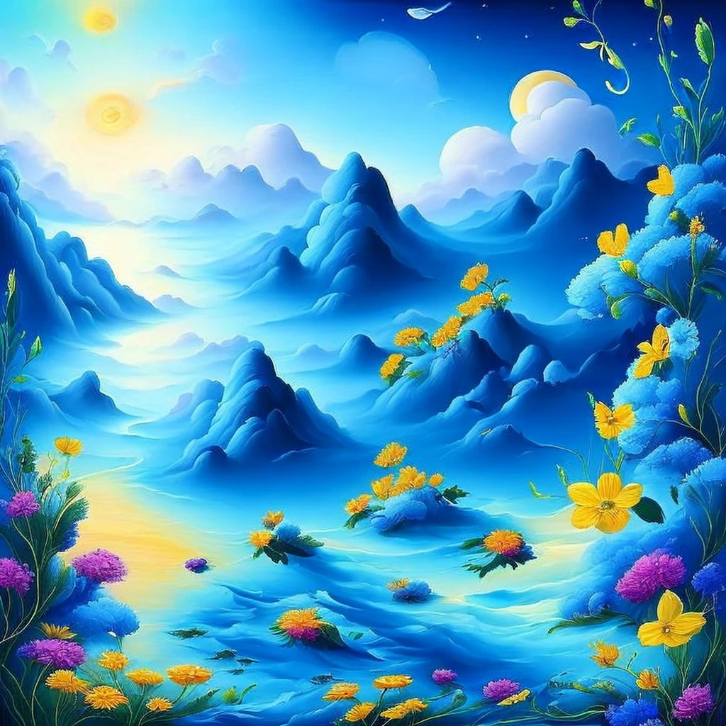 The background is blue as the main color, which gives people a sense of calm, harmony and serenity. The pattern is a contrast between reality and dreams, showing the process of people pursuing their dreams to make their lives more colorful, vibrant and hopeful