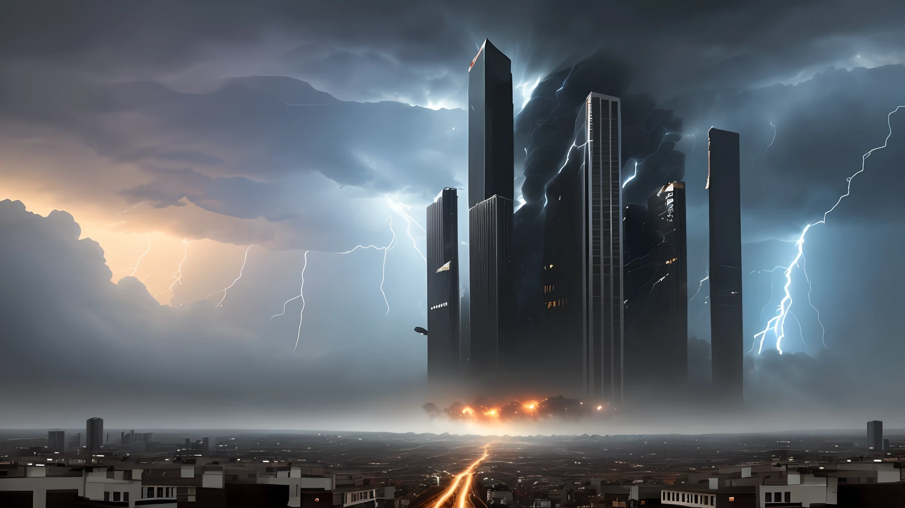 image of a person totally in a desperate panic running and looking at the buildings falling, cars, earthquake, ominous clouds, hurricane, lightning, high quality images, ultra realistic details, end of the world.