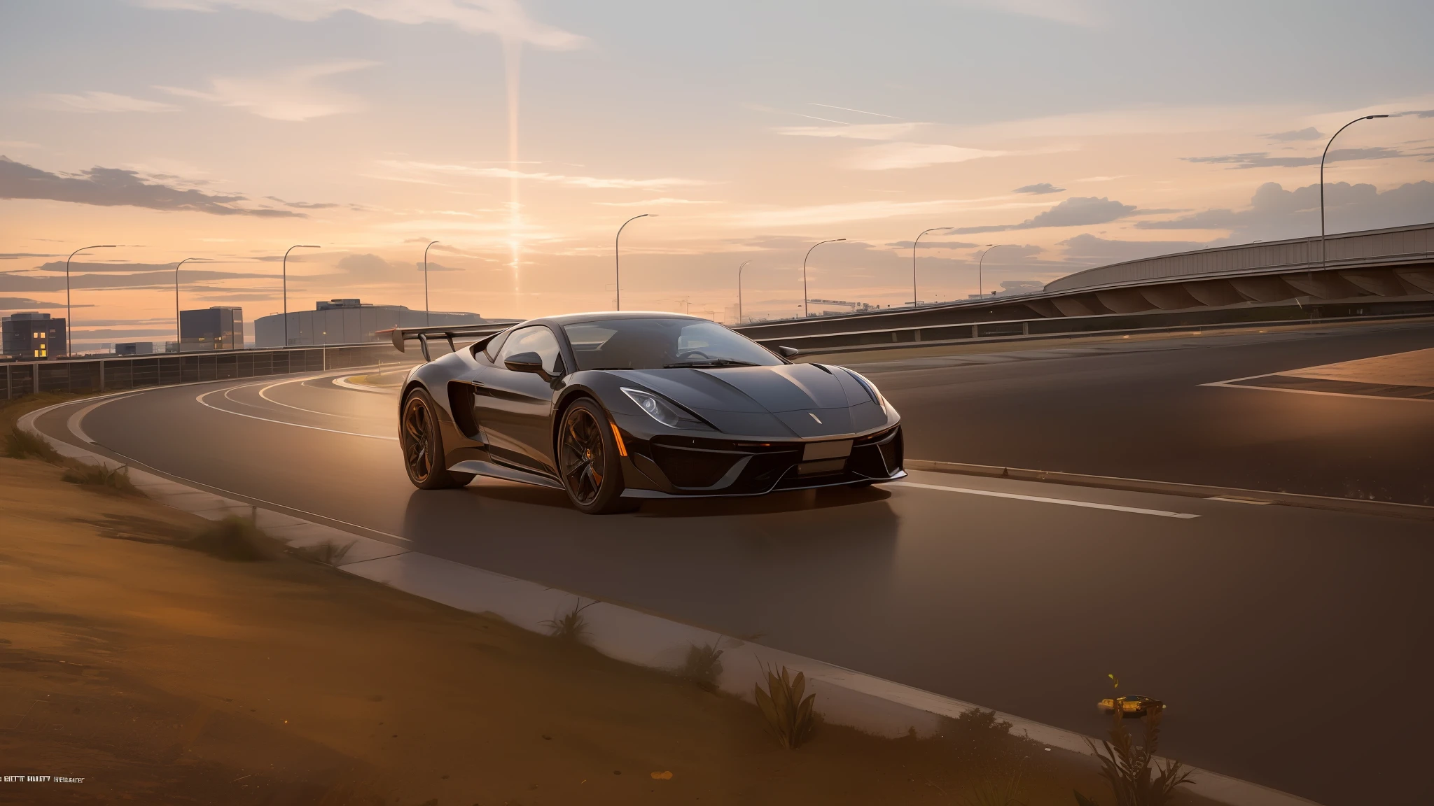 masterpiece,car, ground_vehicle , vehicle_focus, sports car, highway, light trail, glasstech , scifi, chromatic aberration, city lights, illustration,