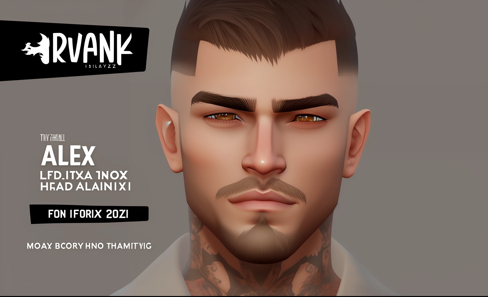 a close up of a man with a beard and a neck tattoo, tony sandoval. 8 k realistic, twink, tanny skin, toonix character, with very highly detailed face, highly detailed skin, detailed punk hair, lily frank, imvu, zayn malik, handsome stunning realistic, stinky, fbx, with fully detailed faces, the sims 4 texture