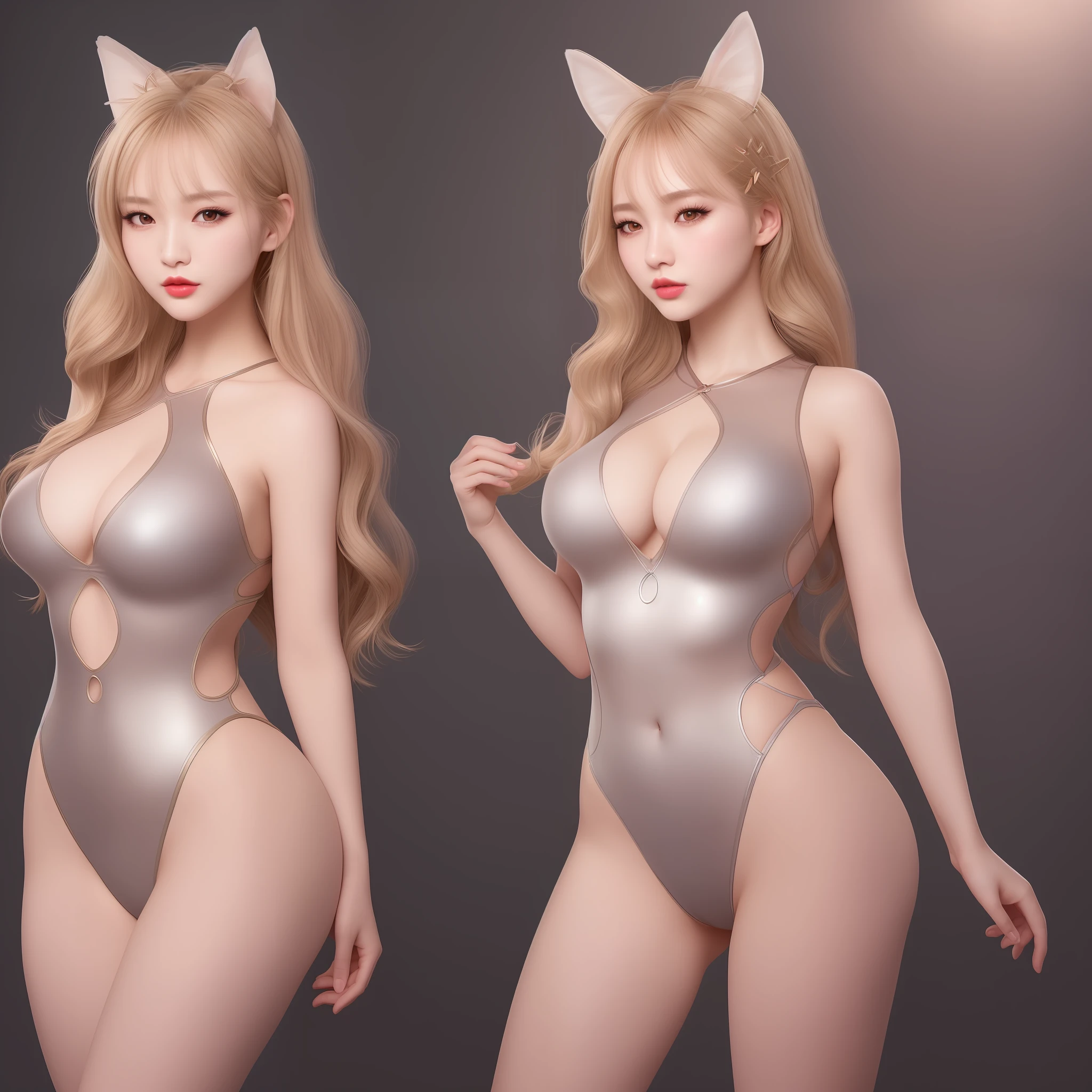 Very detailed CG unity 8k wallpaper, (masterpiece), (best quality), (super detailed), (ultra-realistic), (best character detail: 1.36), Nikon d750 f/1.4 55mm, dynamic angle, professional lighting, photon mapping, radiosity, physically based rendering, interior, soft light, looking at the audience, blushing, 1girl, pretty face, sexy girl, tall body, golden ratio, (Kpop idol), (oil skin: 1.2), ( Oil skin: 1.1), makeup, [:(high detailed face:1.2):0.2]:,PureErosFace_v1, wavy hair,,(aegyo sal:1), (puffy eyes), (eyelashes: 1.1), (lips: 1.1), red lipstick, broad shoulders, (mid-chest: 1.1), (cleavage: 1.1), animal ears, (big ass: 1.2), thighs, transparent tunic, full body , transparent swimsuit, wet
