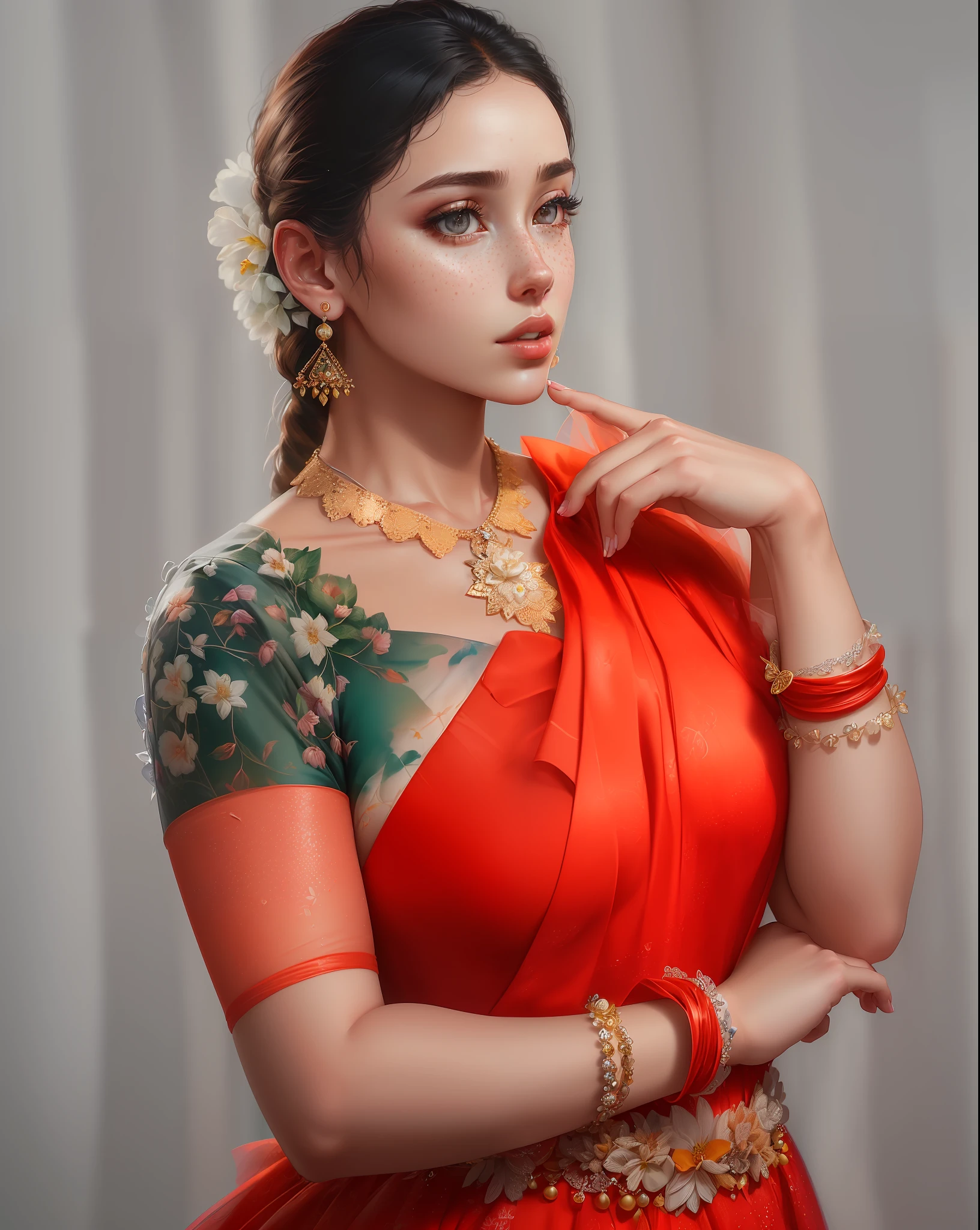 (Digital Artwork:1.3) of (marijameglaj:1.1), freckled face, windblown hair, detailed eyes, modern Prada strapless dress, breasts focus, by Jeremy Lipking, by Antonio J. Manzanedo, by lee jeffries, nikon d850, film, stock photograph, 4 kodak portra 400 camera, f1.6 lens, rich colors, hyper-realistic, lifelike texture, dramatic lighting, unreal engine, trending on artstation, cinestill 800, fisheye lens,CGSociety,ArtStation