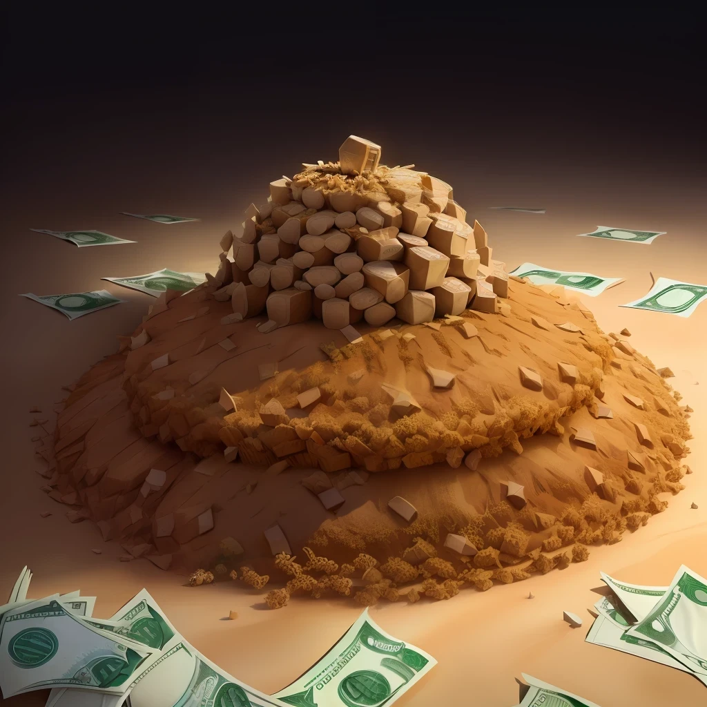 a pile of dollars in a shape of an anthill