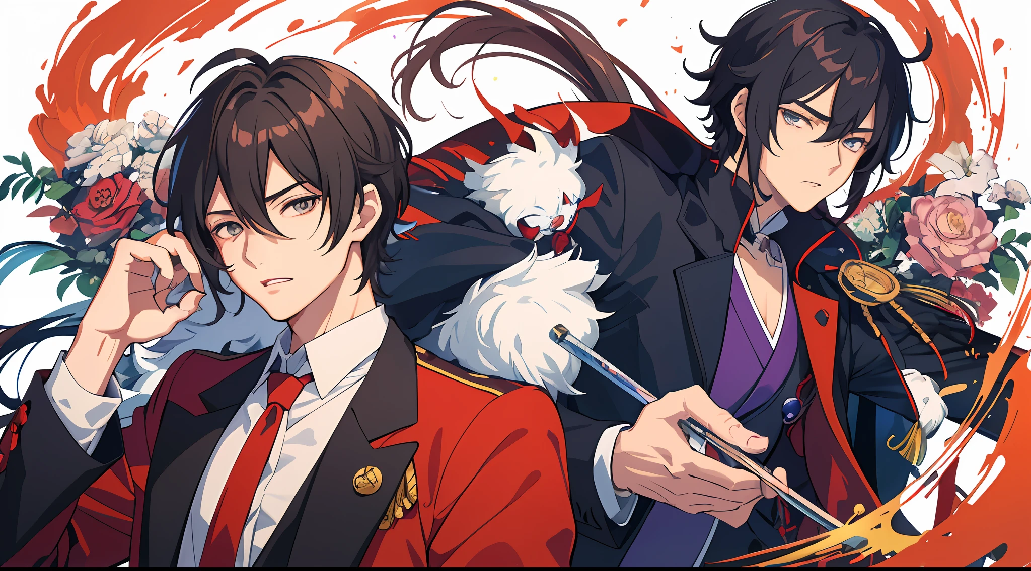 anime image of a man in a red jacket and blue tie, nobutaka ike, sakimi chan, delicate androgynous prince, anime portrait of a handsome man, anime handsome man, inspired by Tomioka Tessai, hijikata toushirou, handsome prince, young anime man, okita sougo, as an anime character, sougo okita