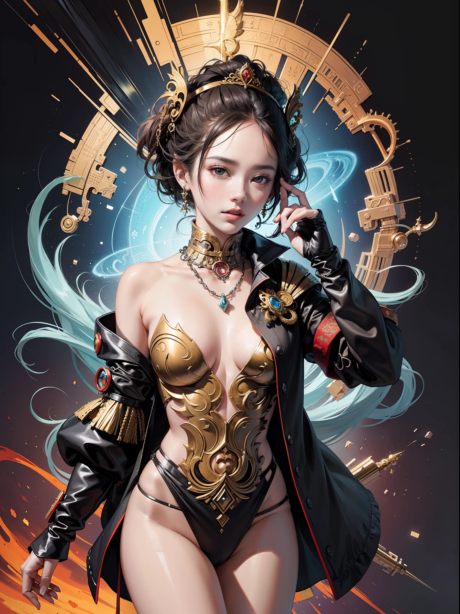 official art Myanmar style, unity 8k wallpaper, ultra detailed, beautiful and aesthetic, masterpiece, best quality, (zentangle, mandala, tangle, entangle), (fractal art:1.3) , 1girl, extremely detailed, dynamic angle, cowboyshot, the most beautiful form of chaos, elegant, a brutalist designed, vivid colours, romanticism, by james jean, roby dwi antono, ross tran, francis bacon, michal mraz, adrian ghenie, petra cortright, gerhard richter, takato yamamoto, ashley wood, atmospheric, ecstasy of musical notes, streaming musical notes visible