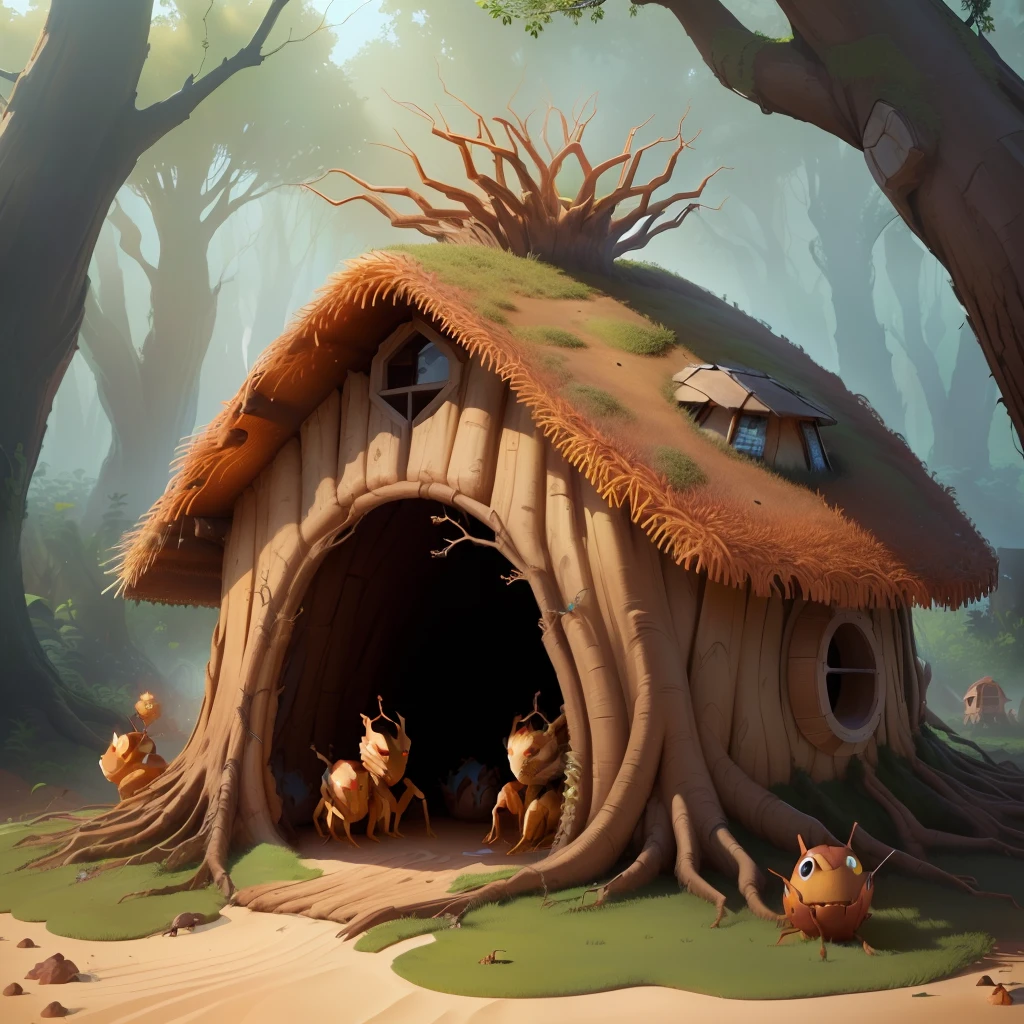 anthill full of fire ants and Groot hut