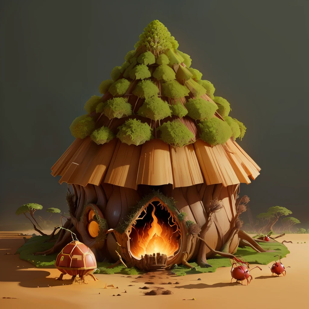 anthill full of fire ants and Groot hut