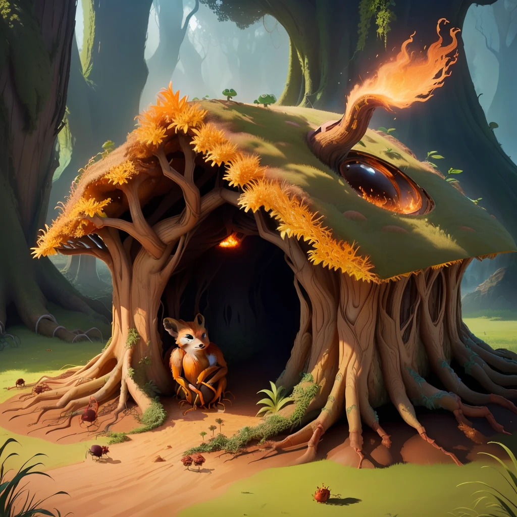 anthill full of fire ants and Groot hut