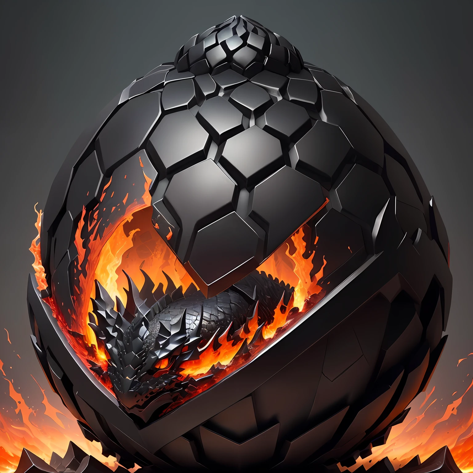 anthill in the shape of a black dragon egg with detailed eye of fire and ice