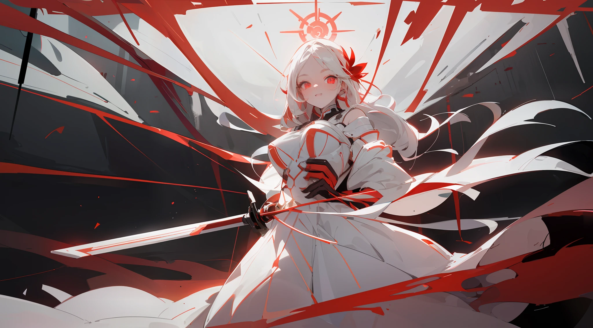 (detailed and beautiful face, glowing red lines:1.1,high saturation)