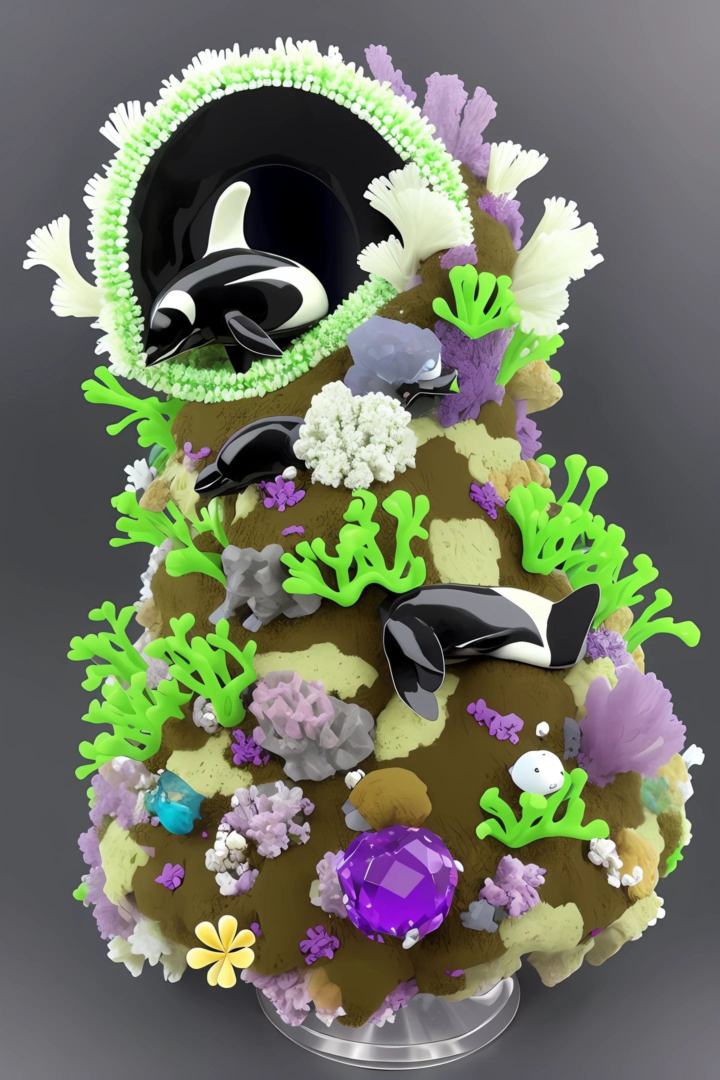 anthill make from big violet diamond with orca inside,green anemones,small coral,variation,upscale