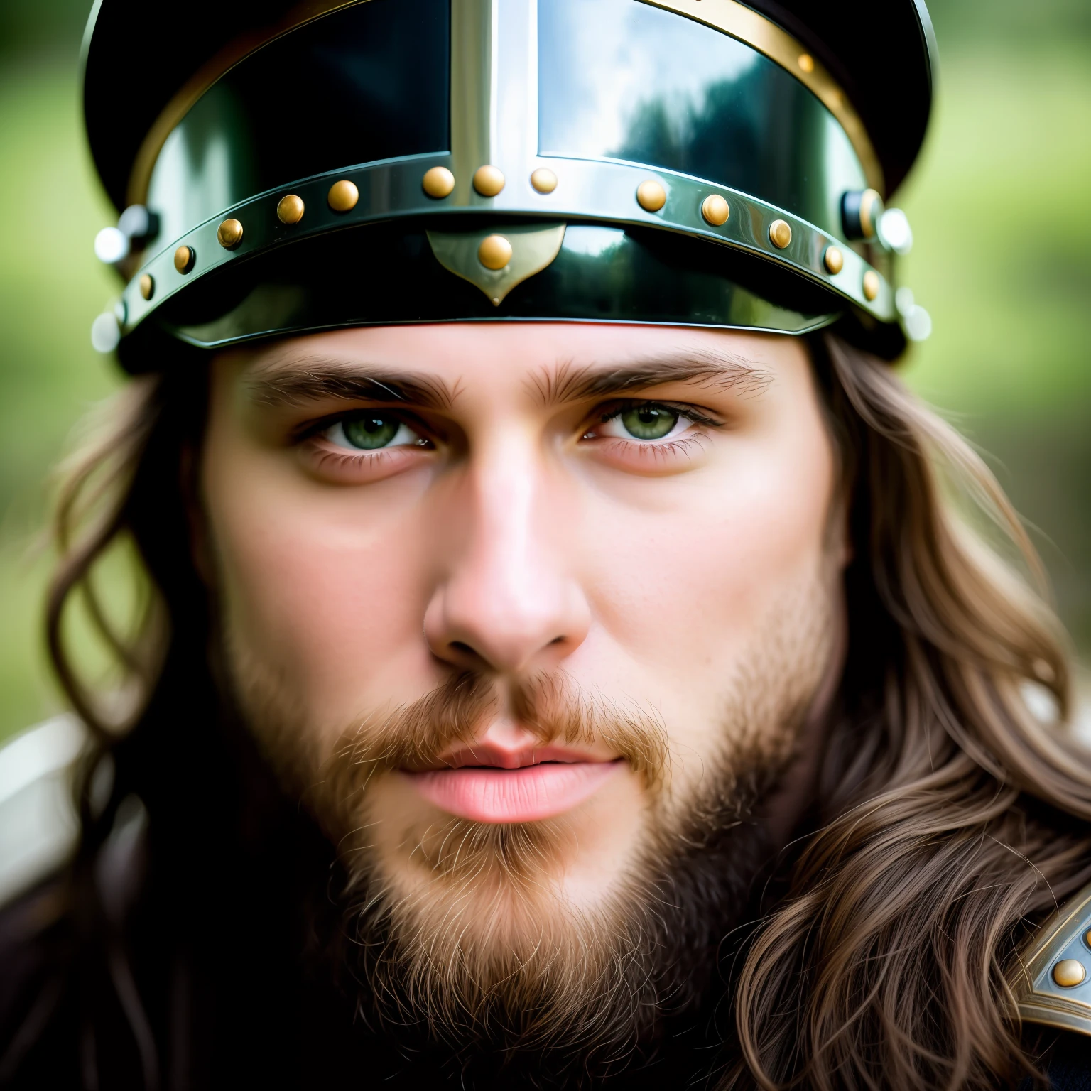 A photorealistc portraif of a stunningly Handsome male viking warrior, plate mail, paladin, close-up portrait, photograph, in the style of Martin Schoeller, detailed symmetric realistic face, extremely detailed natural texture, peach fuzz, long hair, masterpiece, absurdres, nikon d850 film stock photograph, kodak portra 400 camera f1.6 lens, extremely detailed, amazing, fine detail, rich colors, hyper realistic lifelike texture, dramatic lighting, unrealengine, trending on artstation, cinestill 800 tungsten, looking at the viewer, photo realistic, RAW photo, TanvirTamim, high quality, highres, sharp focus, extremely detailed, cinematic lighting, 8k uhd,-imagine-