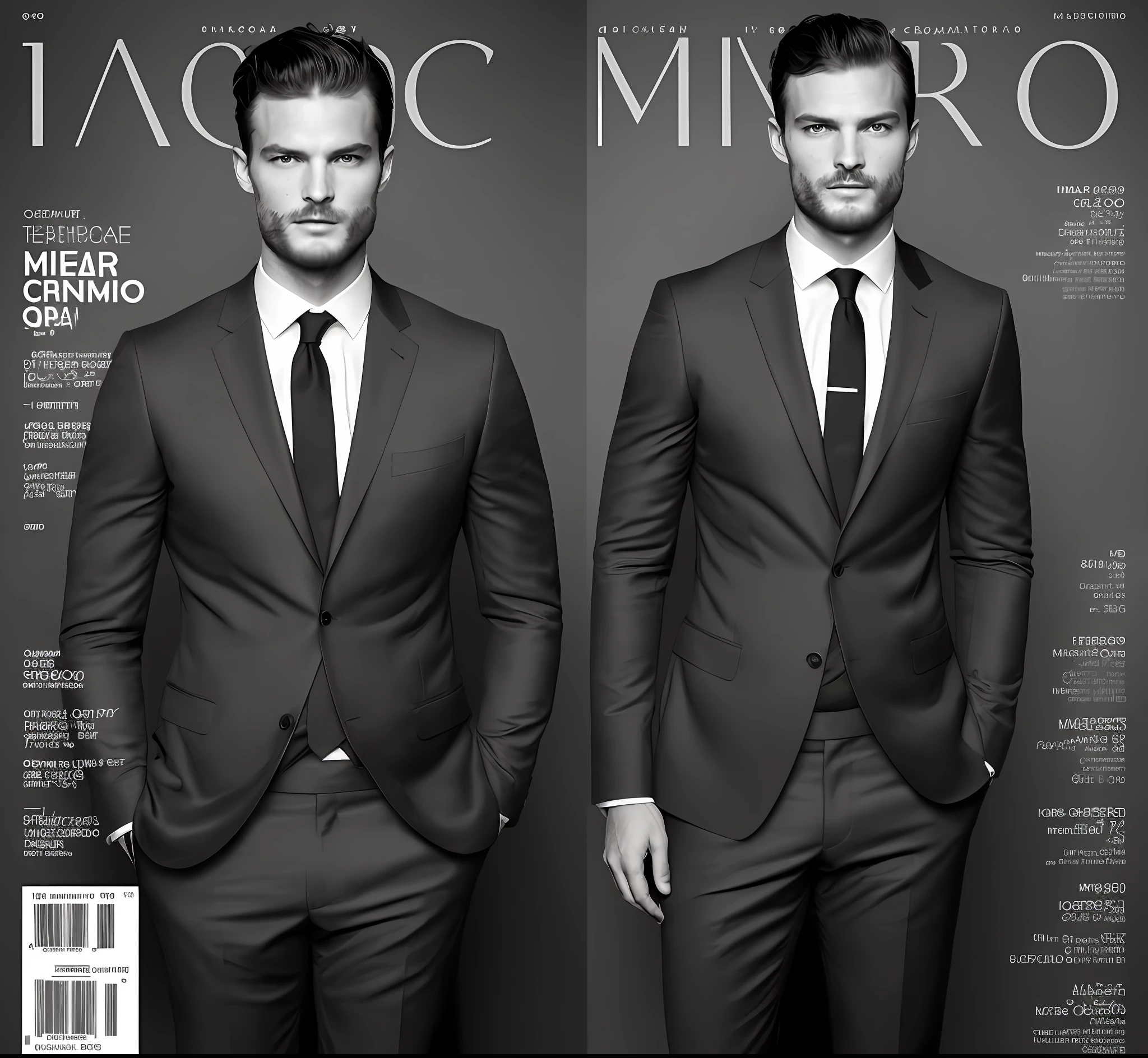 (create a ceo wearing black suit without tie), (Moreno with symmetrical model face), wearing thin beard, short dark hair, magazine cover style, man similar to actor jamie dornan, (high quality and realistic image), black dark background, cinematic style, ((Best quality, 8k, Masterpiece).
