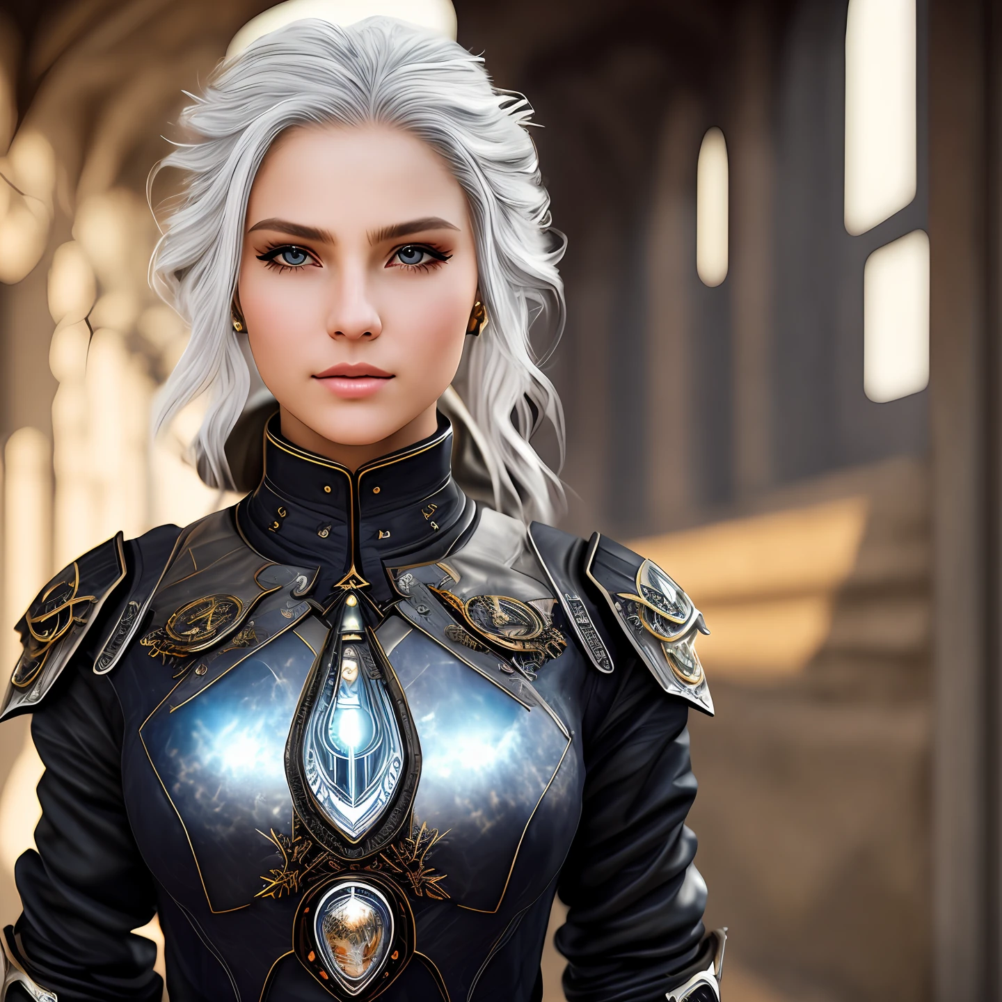 1 18 year old girl sitting thinking, silver hair, she is beautiful and beautiful, blue eyes, sci-fi fantasy outfit covers her entire body except her arms, shirt is brown leather, pants is brown leather, and boots, model body, deep shadows, dark (transparent) (moonlight: 1.3), intricate, detailed, impressive, fine details, extremely detailed eyes and face, penetrating look, unkempt hair, full body, nikon d850 film, porter 400 1.6, rich colors, ultra-realistic texture, spectacular, (facial transparency: 1.5), anatomical masterpiece, window light, dawn, (8k), trend in ArtStation, trend in CGSociety, Intricate, high detail, sharp focus, dramatic painting