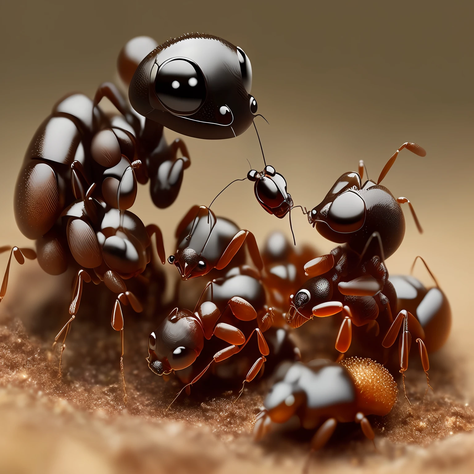 realistic cool anthill with dancing ants