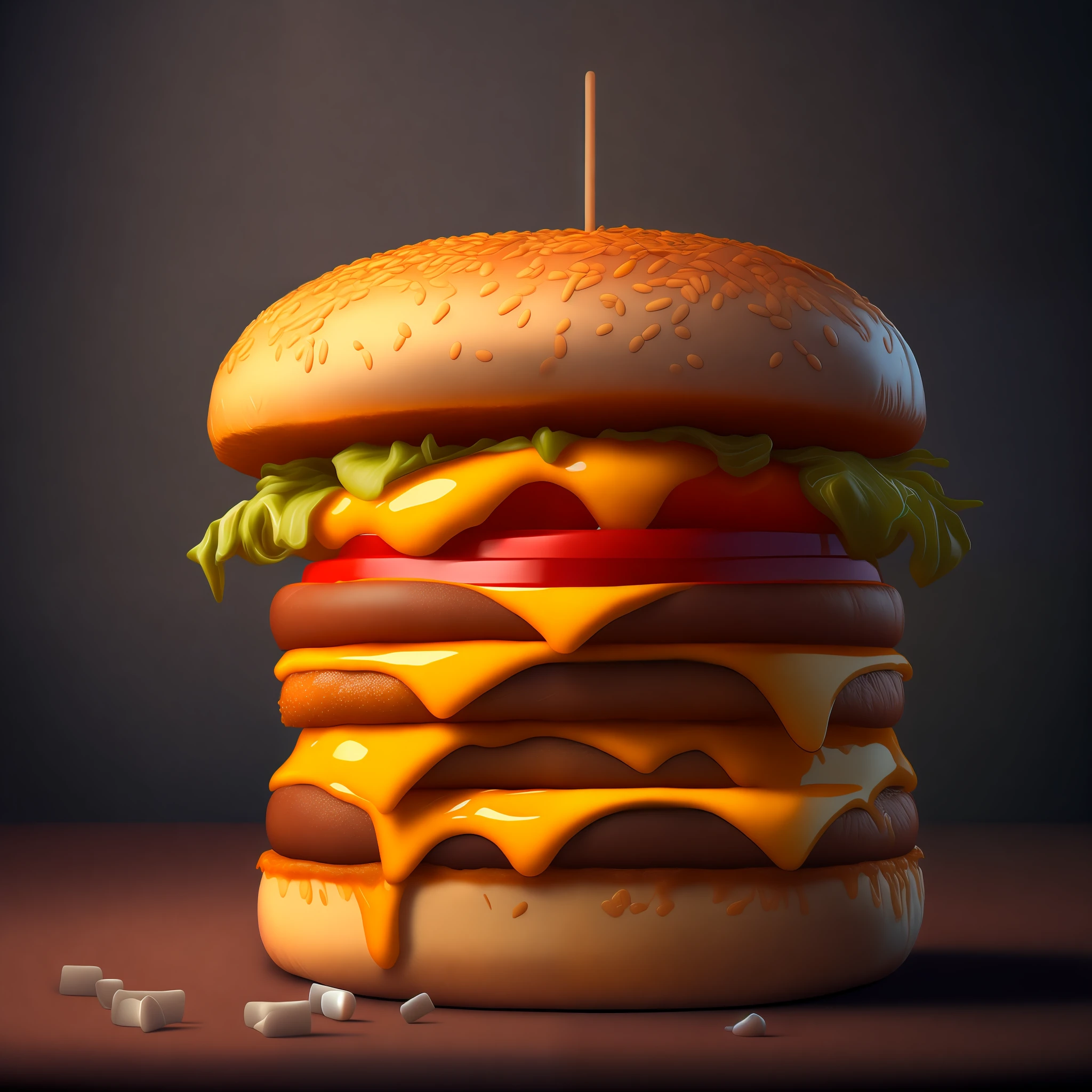 A Cheesburger sitting on a table, hyper realistic digital painting, color hyperrealism, amazing food illustration, blender cheesburger, amazing food photography, hyper realistic oil painting, hyper realistic color photo, ultra realistic oil painting, realistic color photography, hyper realistic oil painting, hyper realistic oil painting, beautiful 3d rendering, hyper realistic digital painting