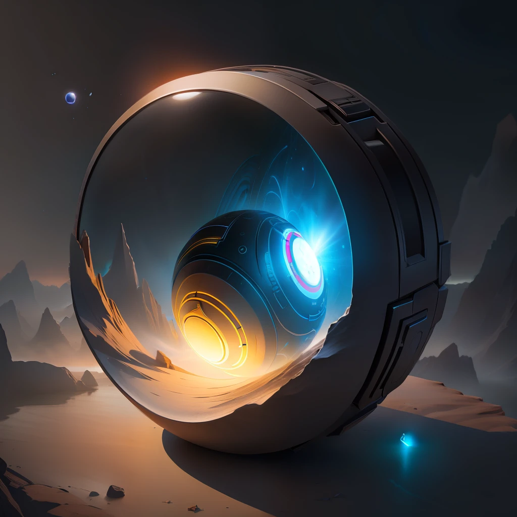futuristic giant cache with floating magical orb inside, artistic, 4k