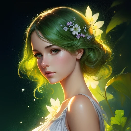 art by mandy disher green spirit an ultra hd detailed painting, digital art, Jean-Baptiste Monge style, bright, beautiful, splash, Glittering, cute and adorable, filigree, rim lighting, lights, extremely, magic, surreal, fantasy, digital art, wlop, artgerm and james jean, Vibrant colors, dreamy lighting, Highly detailed, Digital painting, Trending on Artstation, art by magali villeneuve and winona nelson.