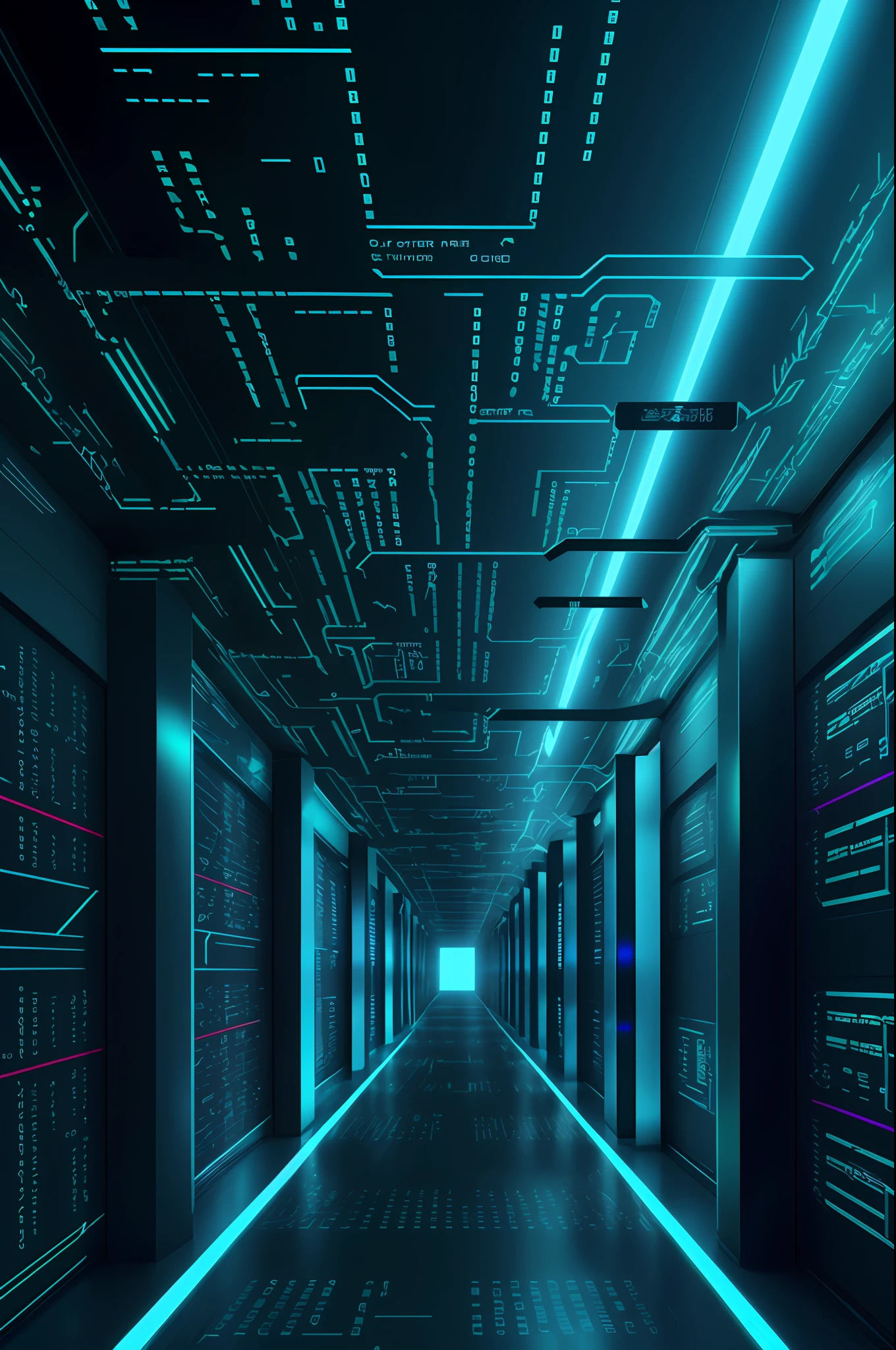 Cyberspace, a long corridor, storage grids, codes