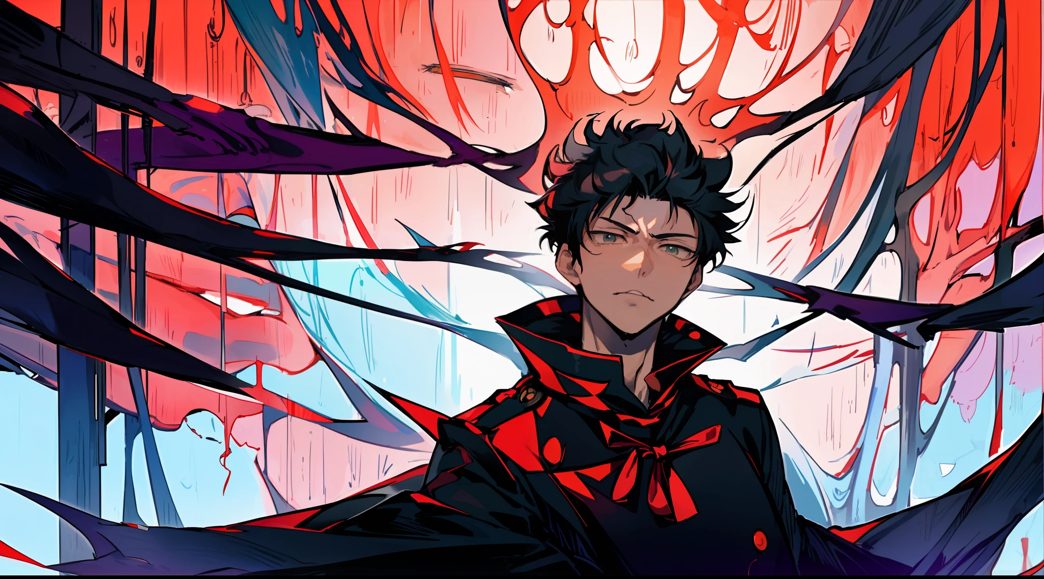 a man with black hair and a black jacket is staring at something, hijikata toushirou, hijikata toushirou of gintama, okabe rintarou, okata kazuto, nobutaka ike, inspired by Okumura Masanobu, gapmoe yandere, shuushuu anime image