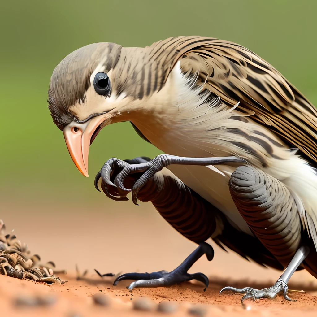 a bird pecking a huge anthill