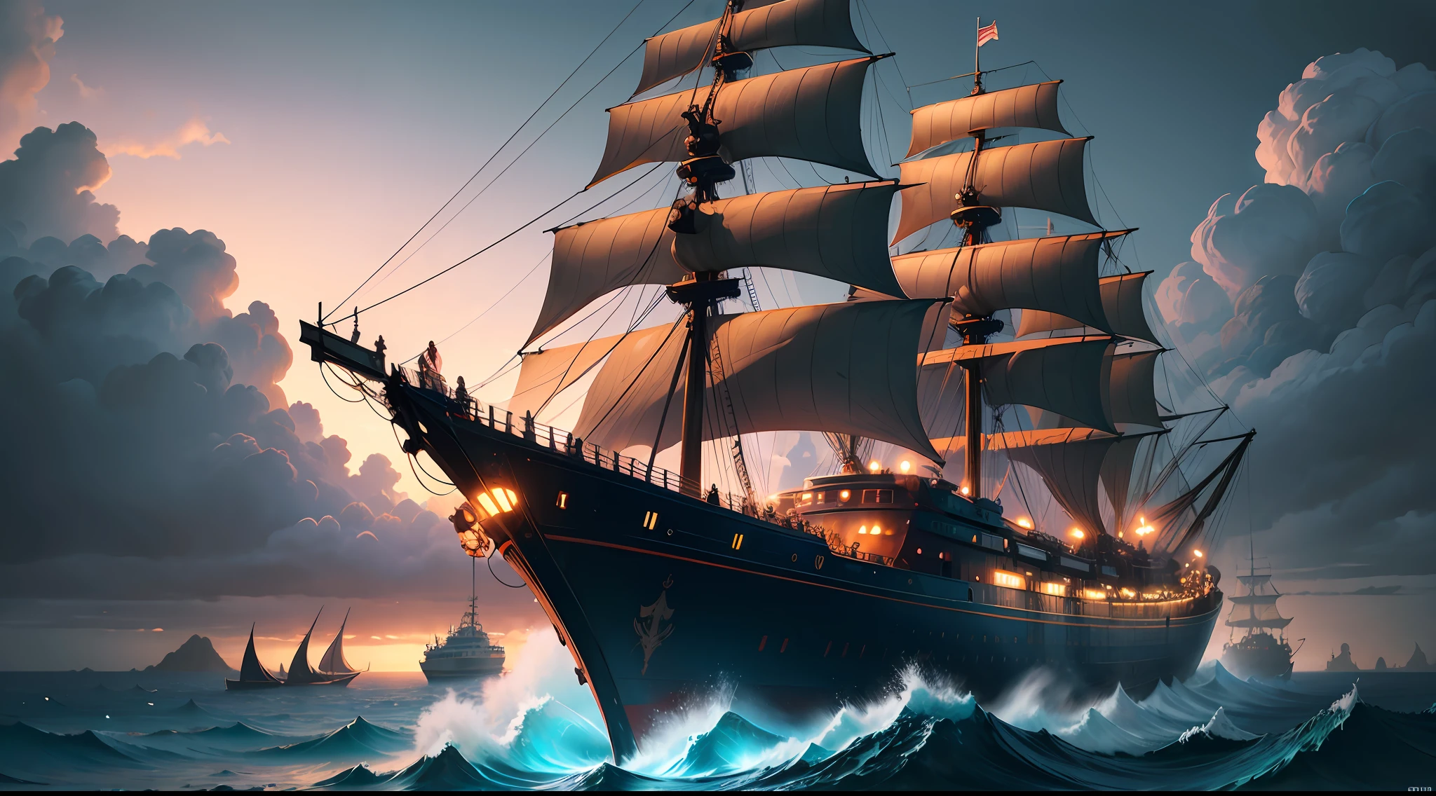 (highly detailed:1.2),(best quality:1.2),(8k:1.0),(emb-rrf-low:1.0),sharp focus,(award-winning photograph:1.2), (subsurface scattering:1.1), A sailing ship and a giant kraken battle in a stormy night, painted in digital art with vibrant colors, detailed textures, dynamic lighting, and a fantasy atmosphere by michael whelan and tomer hanuka, trending on artstation and unreal engine, birds around ship, birds, best quality, one ship, solo ship, 1 ship,