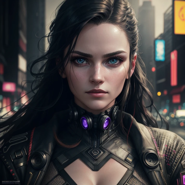 incredibly_absurdres, cyberpunk portrait photography, beautiful young woman in black suit, super realistic face, eyes visible through hair, proper eye position, natural skin, soft light , white background, intricate , highly detail, octane render, HD, 8k, by Annie Leibovitz,20mm,