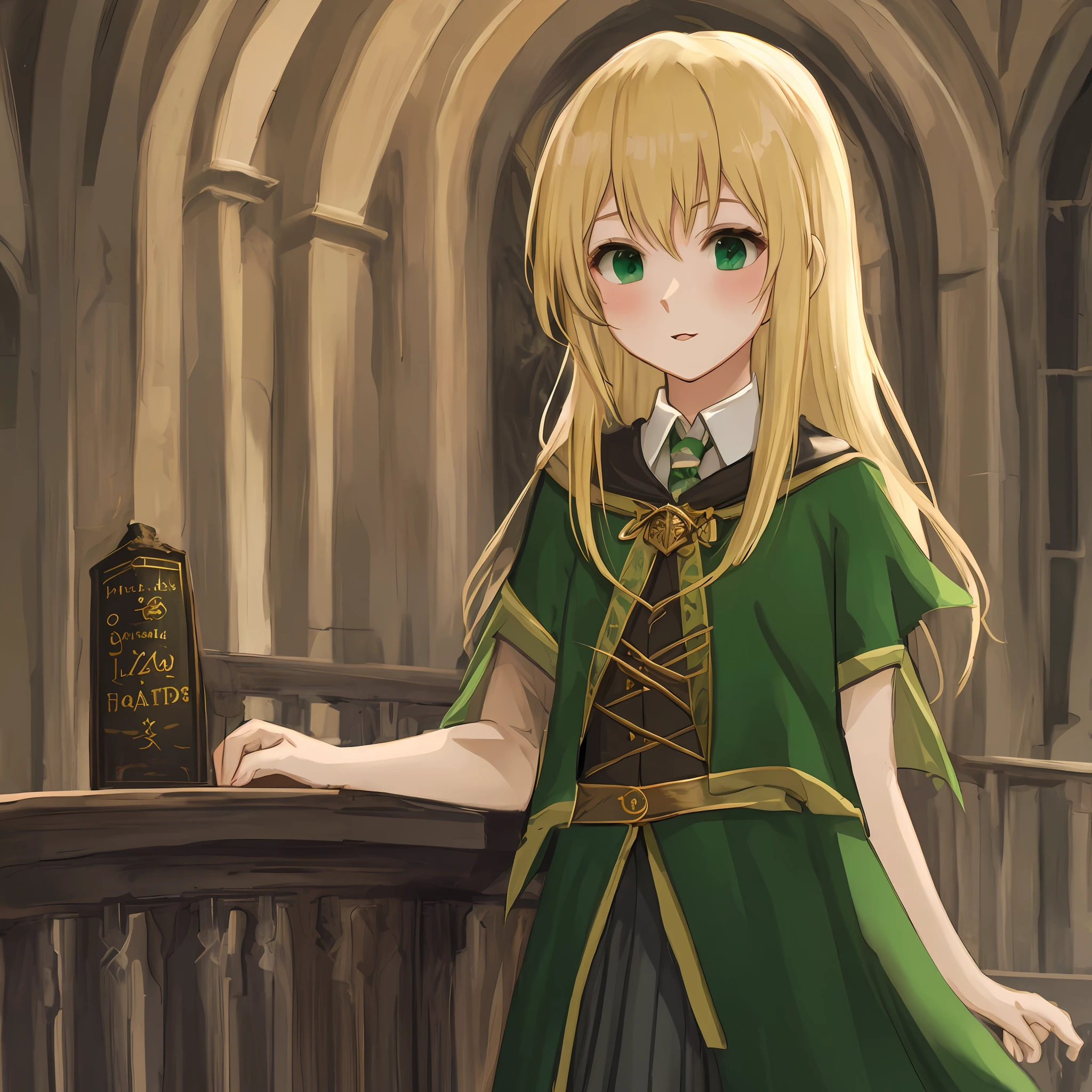Blonde Slytherin Girl Hair on Hogwarts Shoulder