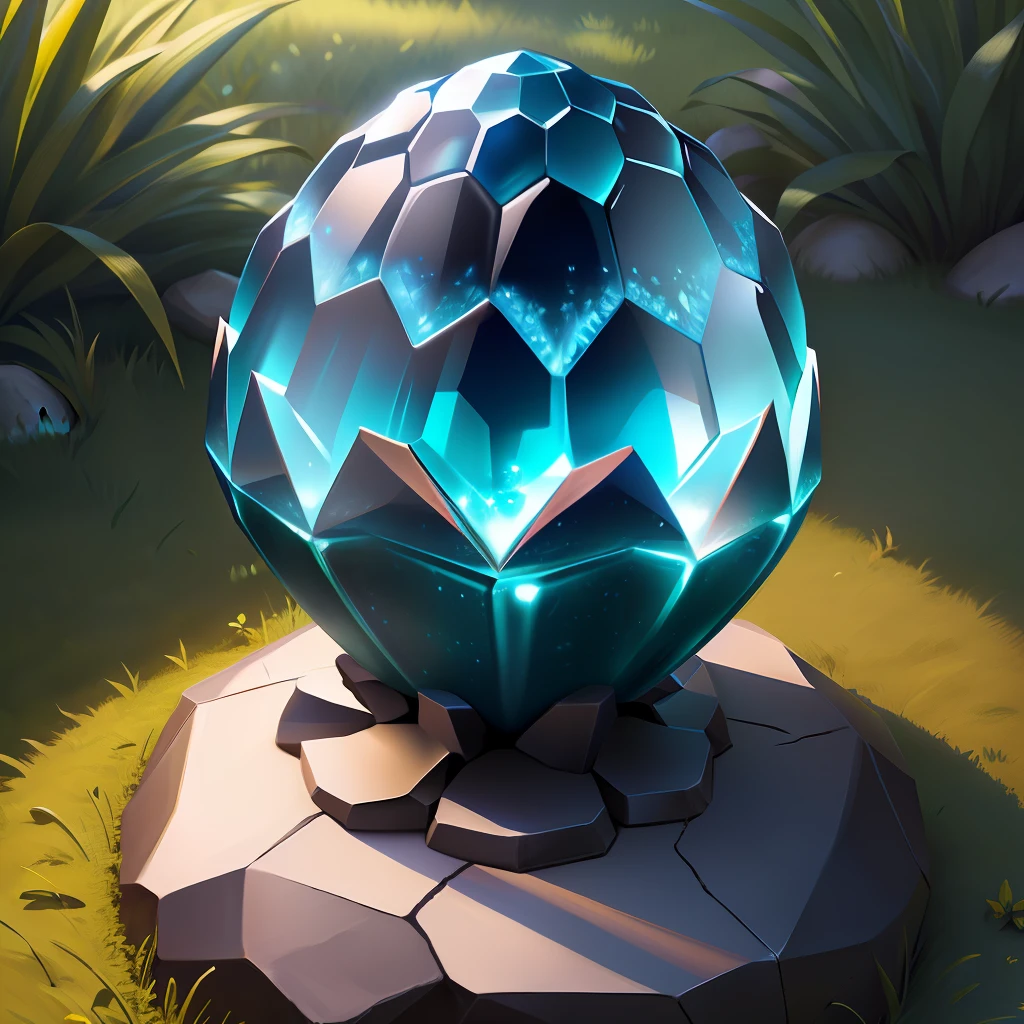 Crystal dragon egg laid on the grass detailed