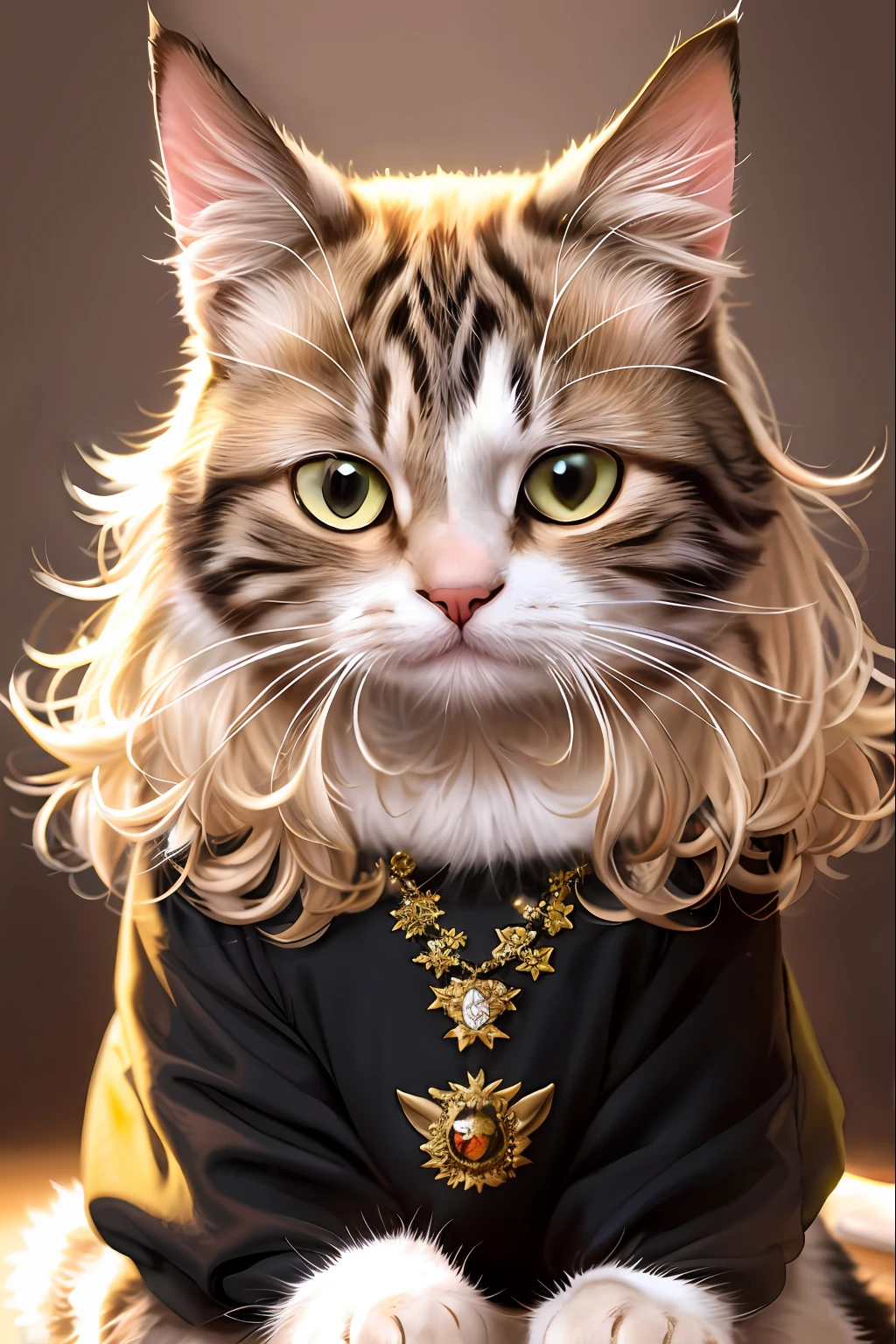 there is a cat wearing a black jacket and sitting at a table, wearing sunglasses, adorable digital painting, cute detailed digital art, highly detailed digital painting, realistic anime cat, ultra realistic illustration, realistic illustration, highly detailed digital painting, hyperrealistic illustration, ultra realistic 3d illustration, ultra realistic illustration, ultra realistic stained, furry digital art, stunning digital illustration, furry character portrait