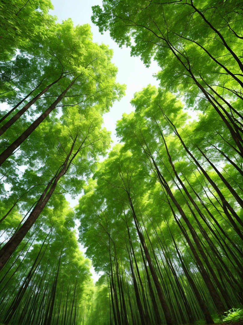 a dense and lush forest with lots of vegetation, realistic, low angle shot