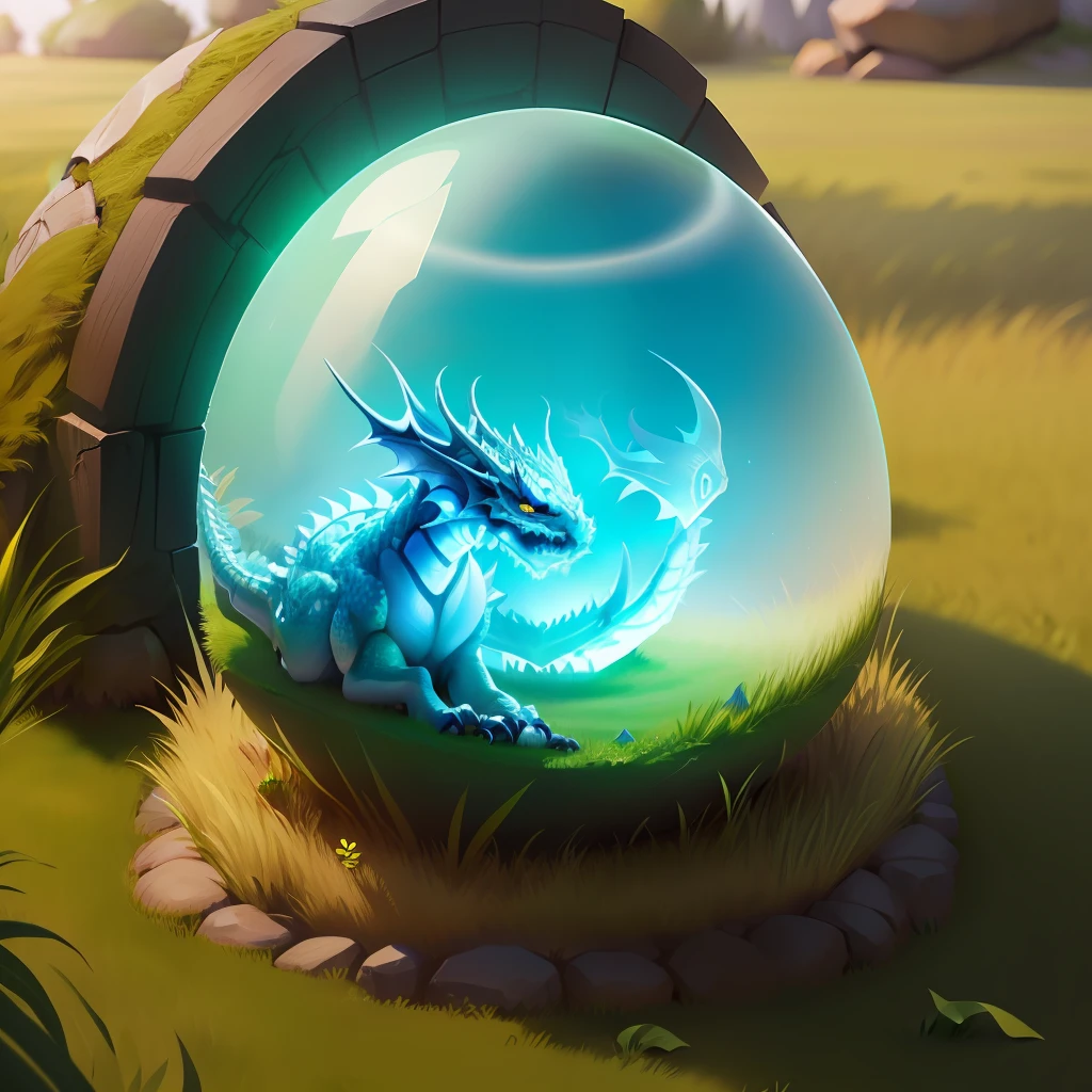 Ghost dragon egg laid on the detailed grass