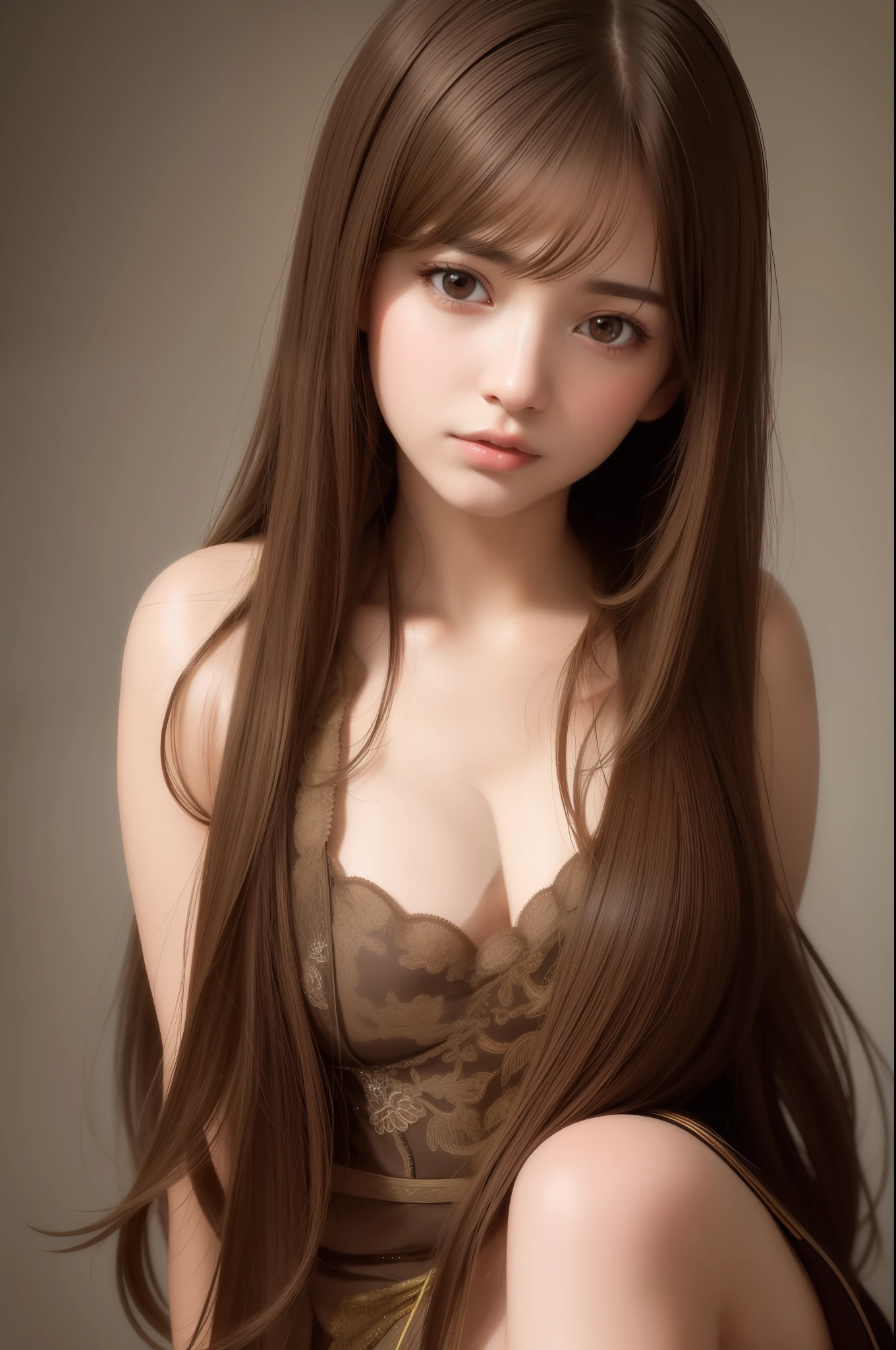 best quality, masterpiece, (realistic:1.2), 1 girl, brown hair, brown eyes,Front, detailed face, beautiful eyes