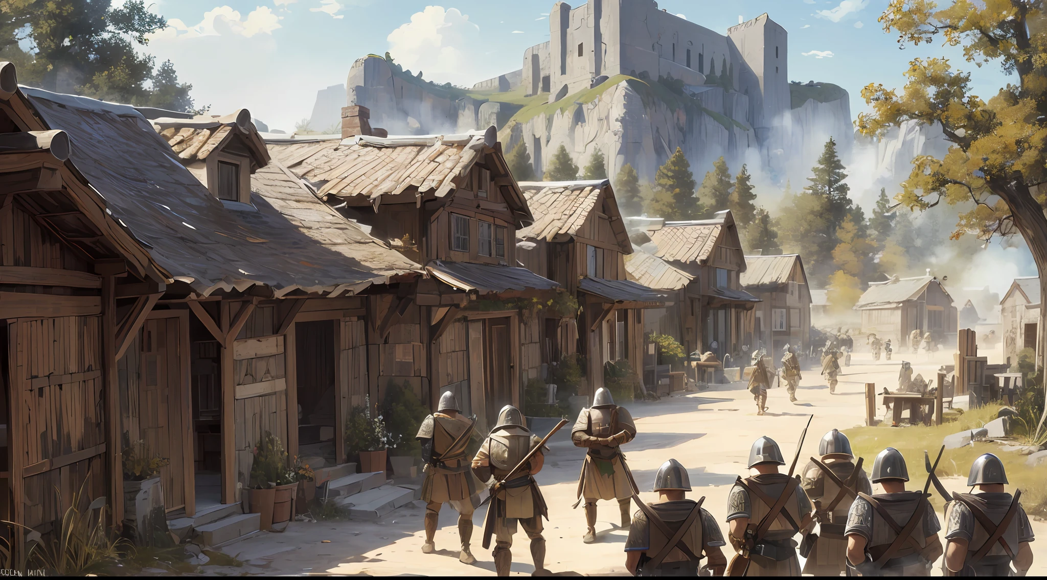 ((masterpiece)),((best quality)),((high detail)),((realistic,)) ((ultra detailed)) the spartan village, 1300s, walls, spartan soldiers, crowd