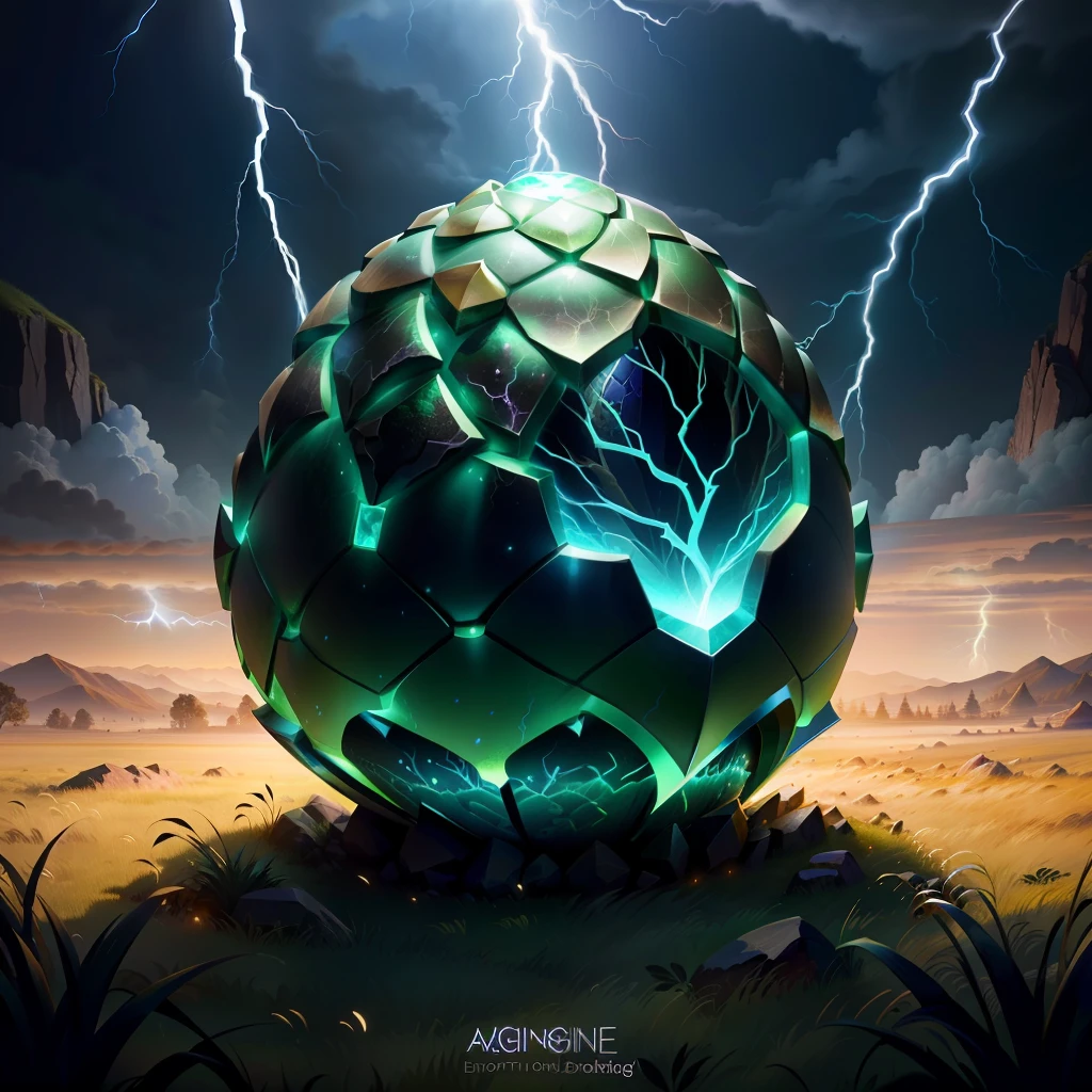 electrified dragon egg laid in the Grass surrounded by artistic detailed lightning