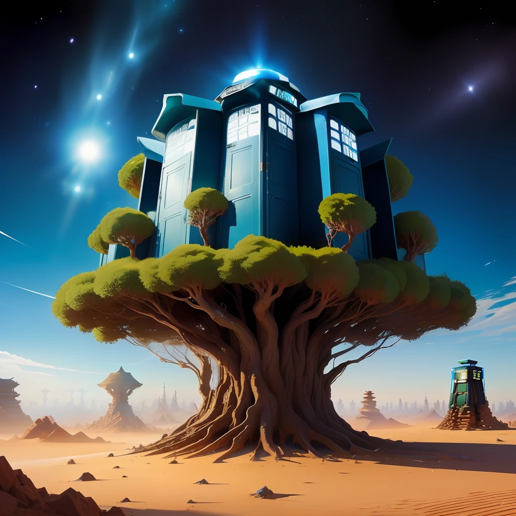 anthill like a tardis surrounded by manga characters