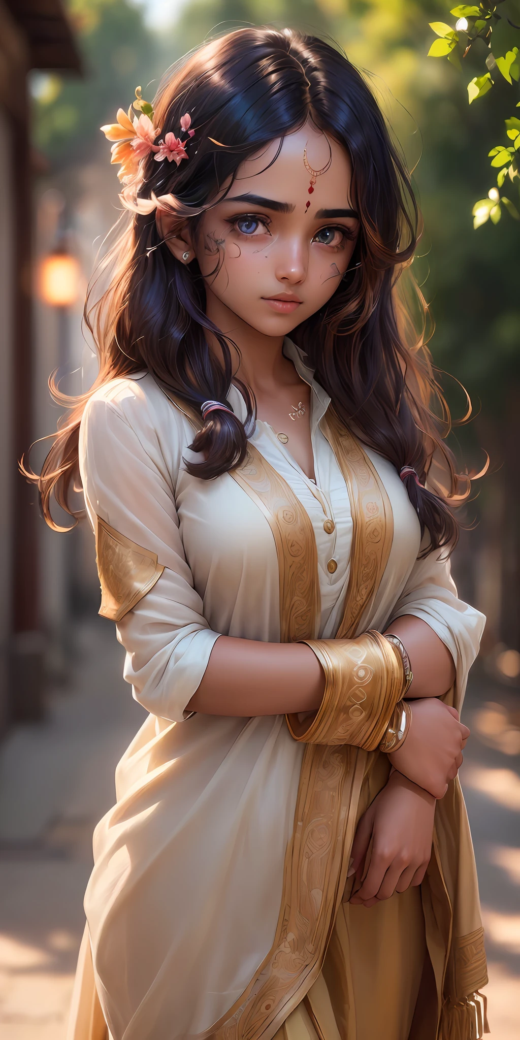 (extremely detailed CG unity 8k wallpaper:1.5),<(masterpiece:1.5), (best quality:1.7), high resolution illustration, (finely detailed eyes and detailed face:1.3), (detail:1.3, best quality, (ultra-detailed), (an extremely delicate and beautiful), (illustration), (painting),(masterpiece:1.5),cinematic light,dynamic angle,floating,sharp focus,(2d:1.7), (best quality:1.3),(illustration:1.1),((disheveled hair:1.2),(beautiful detailed eyes:1.1),(cinematic light:1.1), Indian girl, young face,