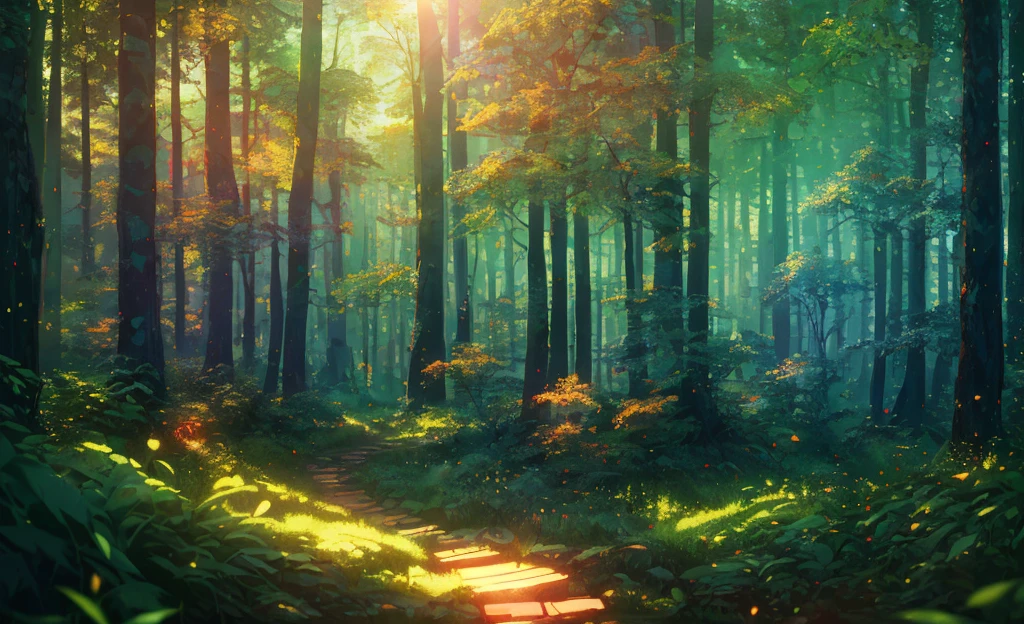 Analog style, ChromaV5, nwinkpunk (extremely detailed CG unity 8k wallpaper), forest scenery from The Nine Princes of Amber, lens flares, award-winning photography, chromatic aberration, detail, HDR, Bloom, Monet style, Pissarro and Sisley, trending on ArtStation , a trend on CGSociety, art from mid-travel