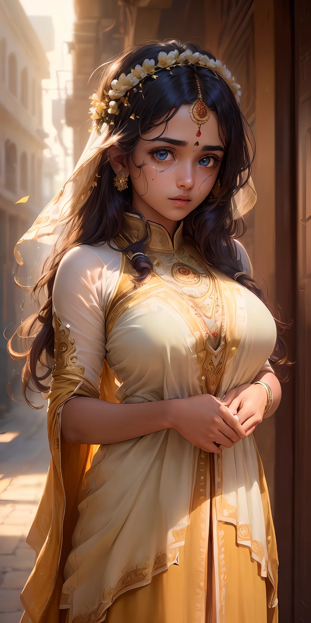 (extremely detailed CG unity 8k wallpaper:1.5),<(masterpiece:1.5), (best quality:1.7), high resolution illustration, (finely detailed eyes and detailed face:1.3), (detail:1.3, best quality, (ultra-detailed), (an extremely delicate and beautiful), (illustration), (painting),(masterpiece:1.5),cinematic light,dynamic angle,floating,sharp focus,(2d:1.7), (best quality:1.3),(illustration:1.1),((disheveled hair:1.2),(beautiful detailed eyes:1.1),(cinematic light:1.1), Indian girl, wearing Indian traditional dress,