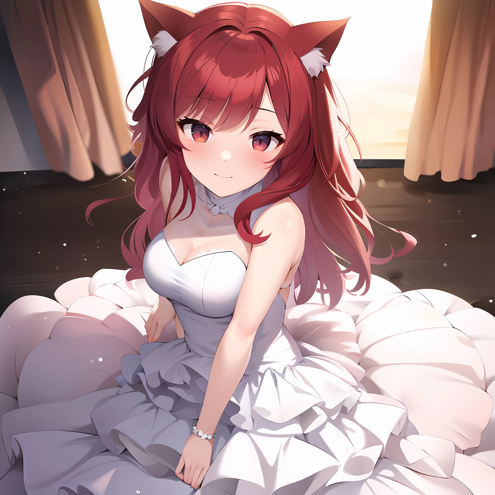 anime girl in a white dress with red hair and cat ears, beautiful anime catgirl, cute anime waifu in a nice dress, very beautiful anime cat girl, cute anime catgirl, anime catgirl, (anime girl), anime girl with cat ears, holo is a wolf girl, rias gremory, anime cat, beautiful anime girl, loli in dress