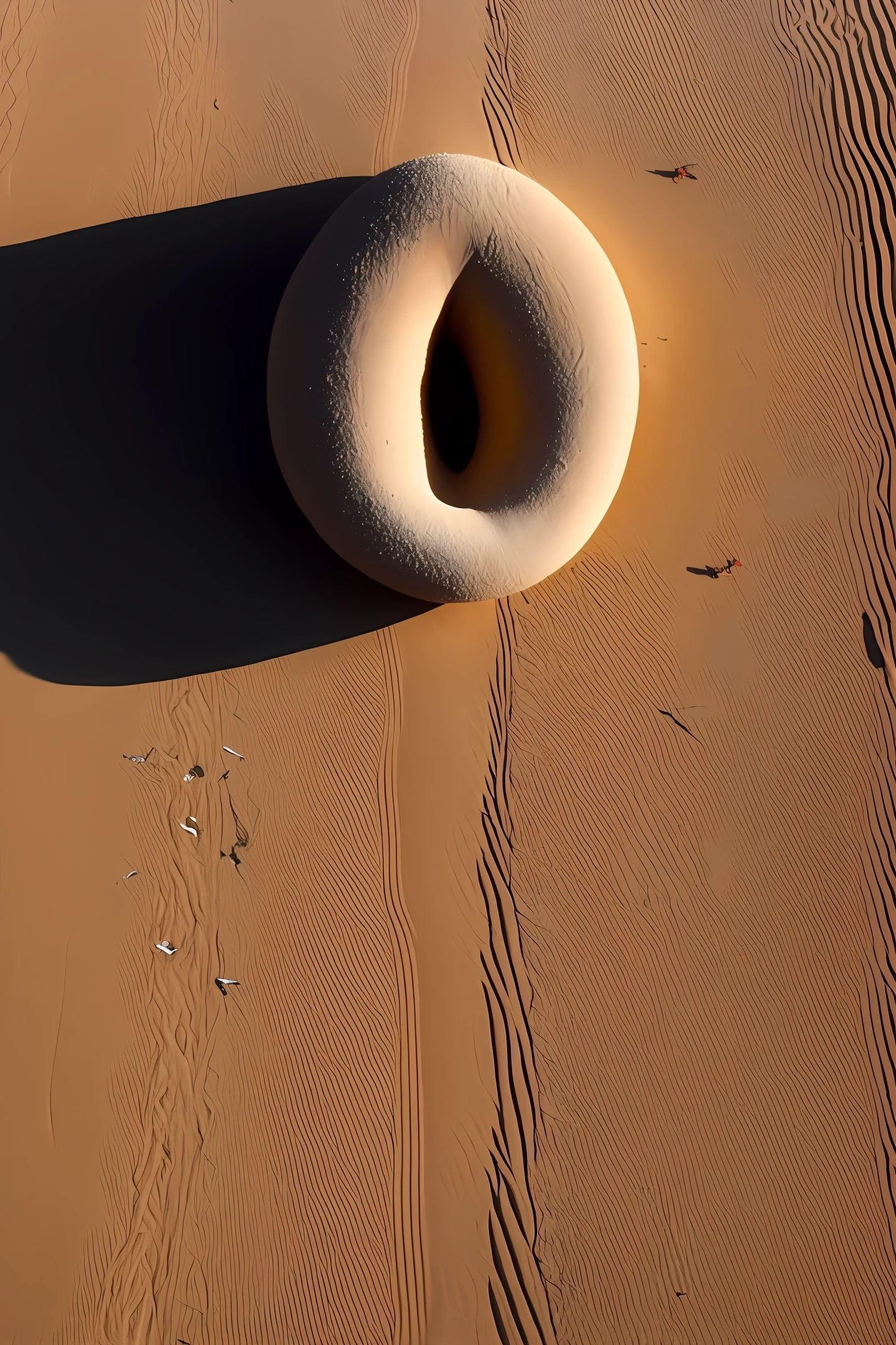 giant sandworm skull emerging from the sand swallowing one million ants, scary sharp teeth, Dune the movie, aerial view