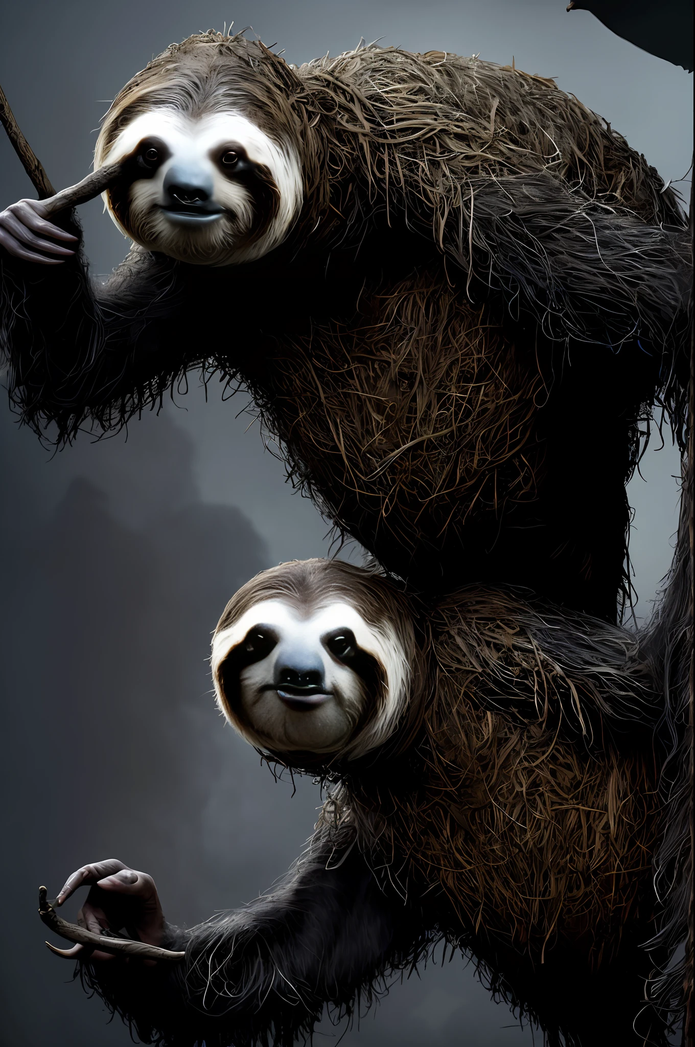 Full-length shot, sloth
anthropomorphism, witch shaman, Chinese ink
style, amazing ancient chinese epic theme,
martial arts style, Chinese fairy tale, highly
detailed, dynamic, cinematic, stunning, realistic
Lighting and shading, vivid, vibrant, 8K, octane
render, unreal engine, too detailed, concept art,
realistic, Cry engine,