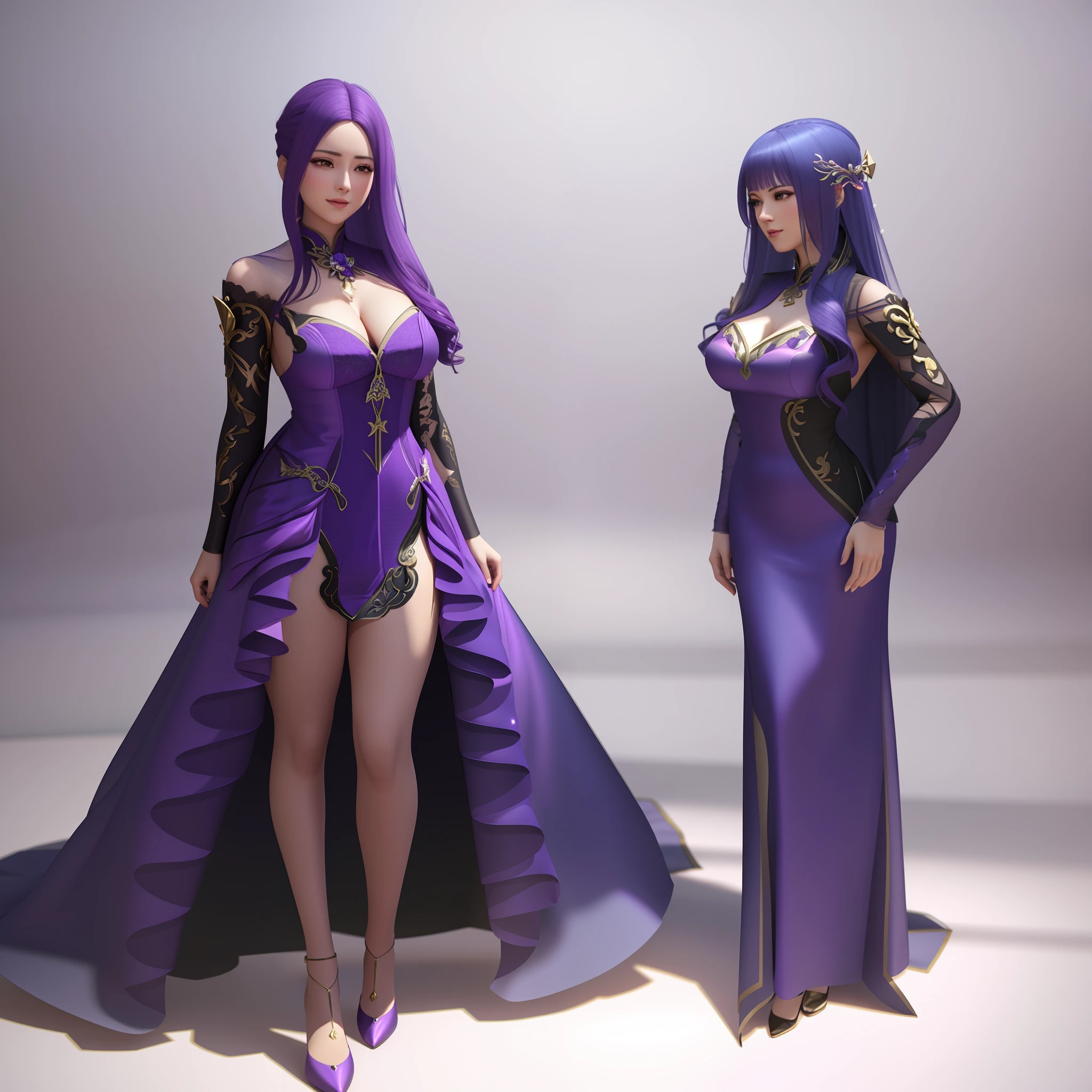 arafed image of a woman in a purple dress and a woman in a purple dress, stuning fantasy 3 d render, 3 d render character art 8 k, full body xianxia, smooth 3d cg render, realistic fantasy render, high quality 3d render, high quality 3 d render, 3 d render stylized, render of mirabel madrigal