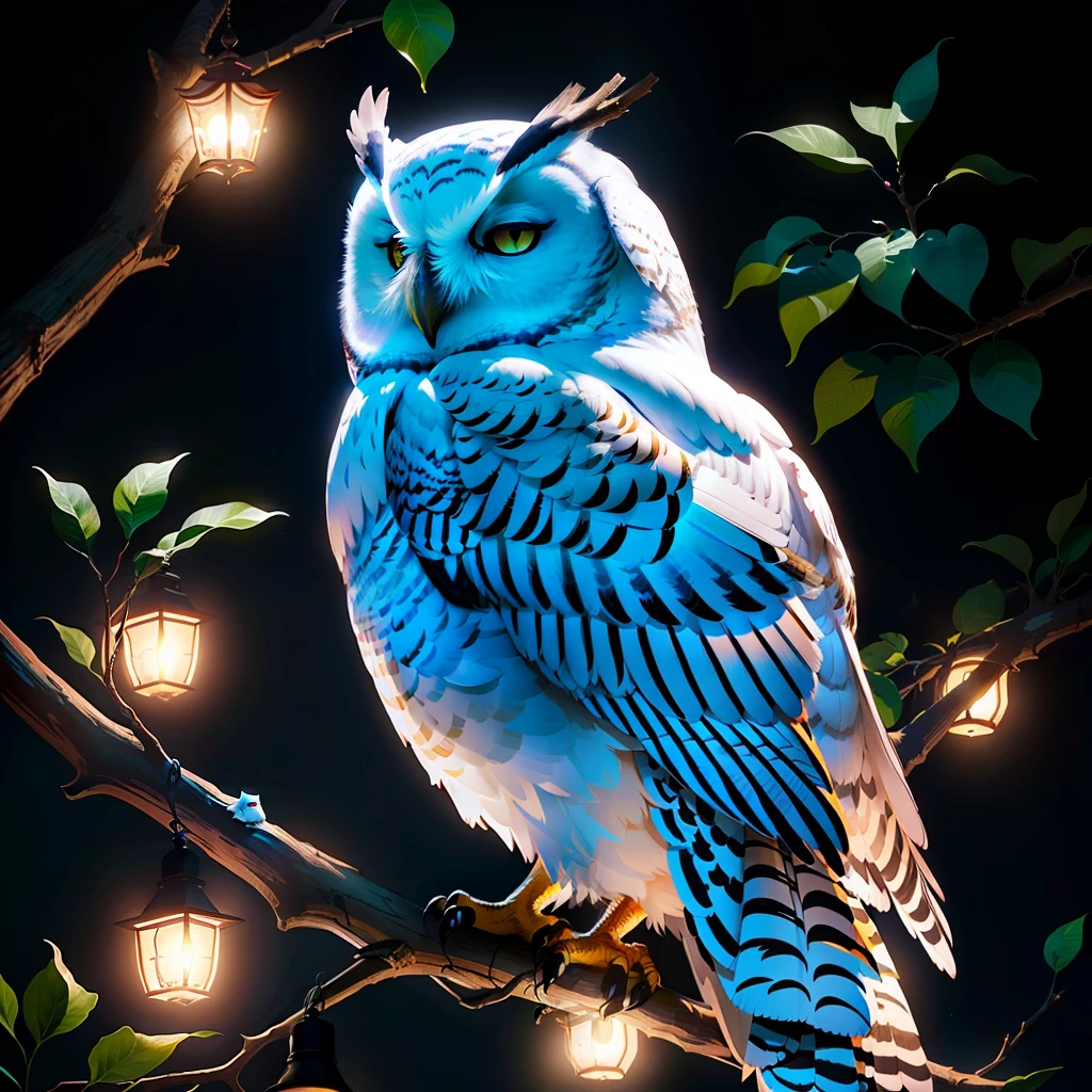 white owl in a tree, night, high detailed,mistérios atmosphere, cinemátic lighting, Ray tracing ambient, ultra resolution