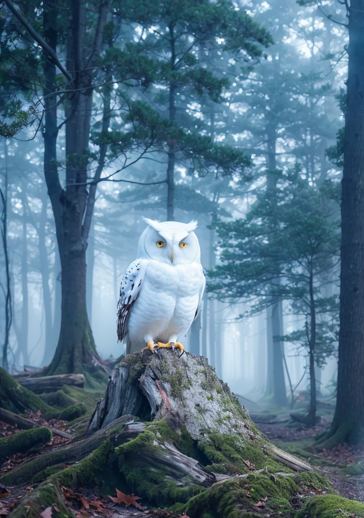 white owl, forest, ultra realistic, mysterious atmosphere,kinematic light