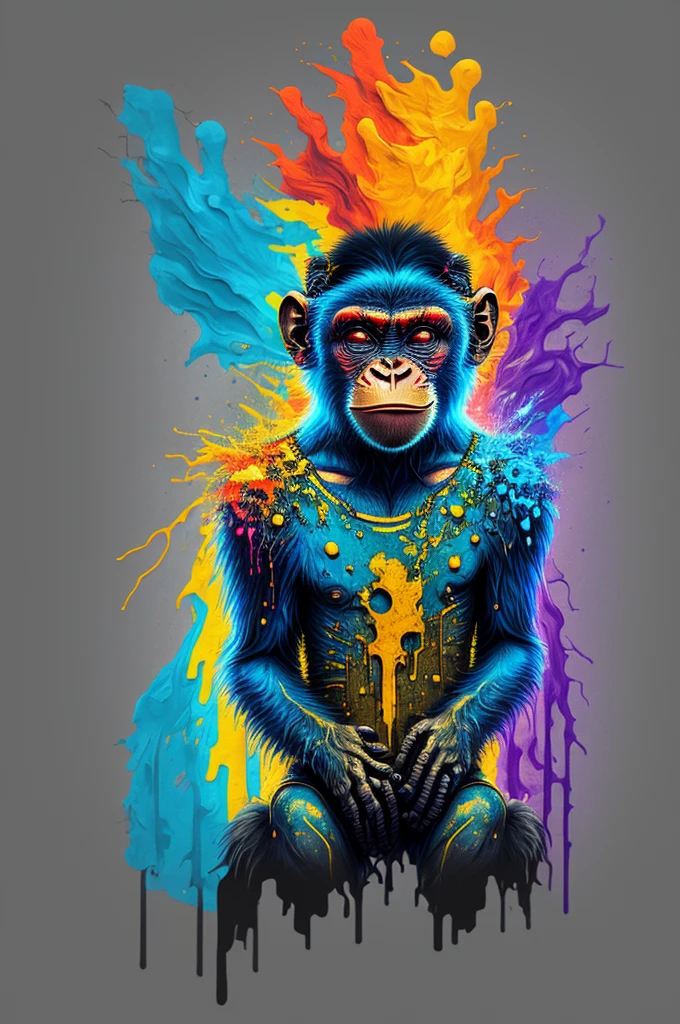(a portrait of Cyberpunk Monkey with colored fluid), T-shirt logo in tapered thin outline style, spell view, artwork in (empty background:1.4)