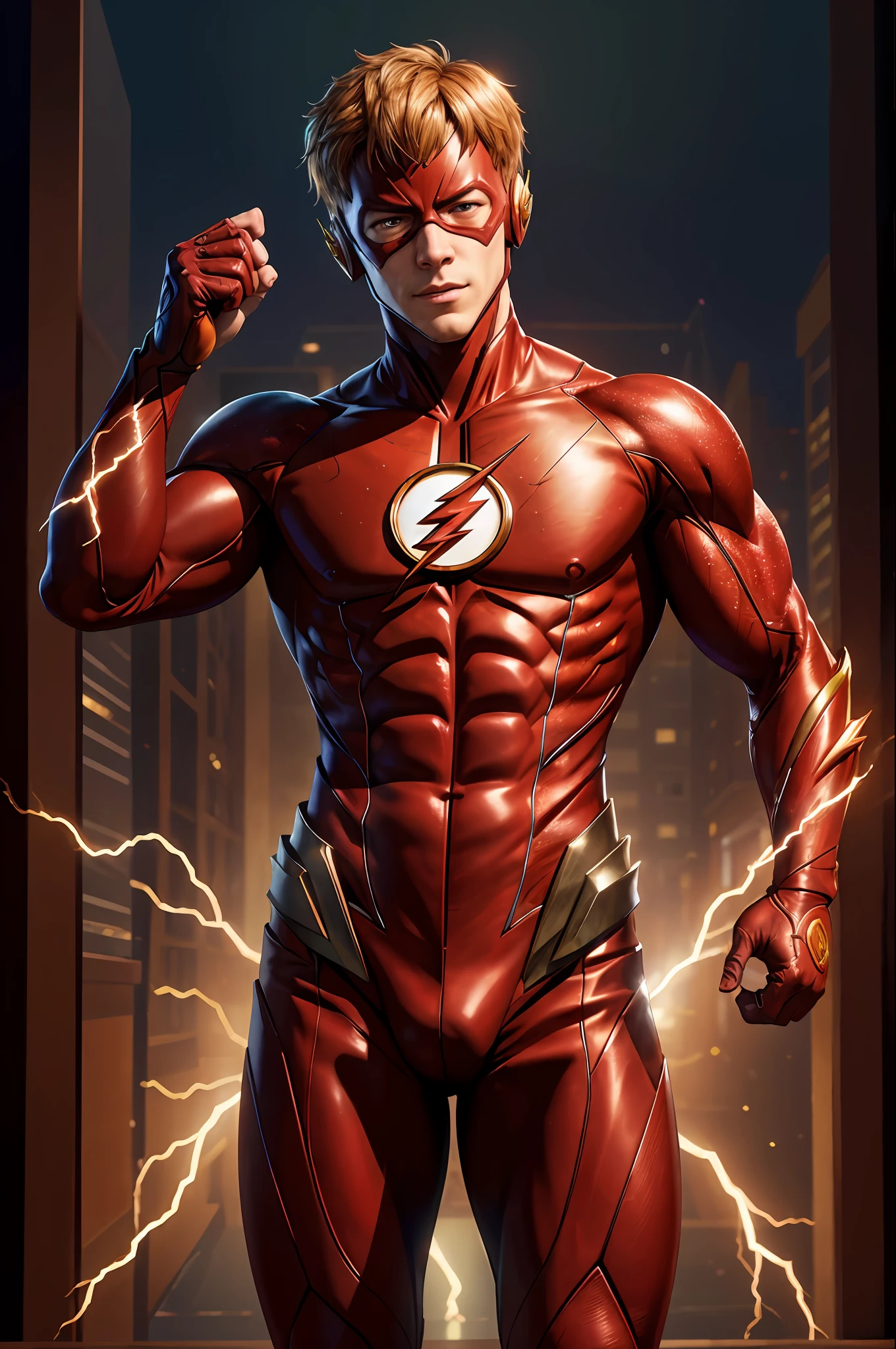 the flash, , (masterpiece), digital illustration, detailed, intricate, 4k, 8k, good anatomy, beautiful lighting, award-winning, highres, (extremely detailed CG, unity, 8k wallpaper:1.1), colorful, vibrant colors